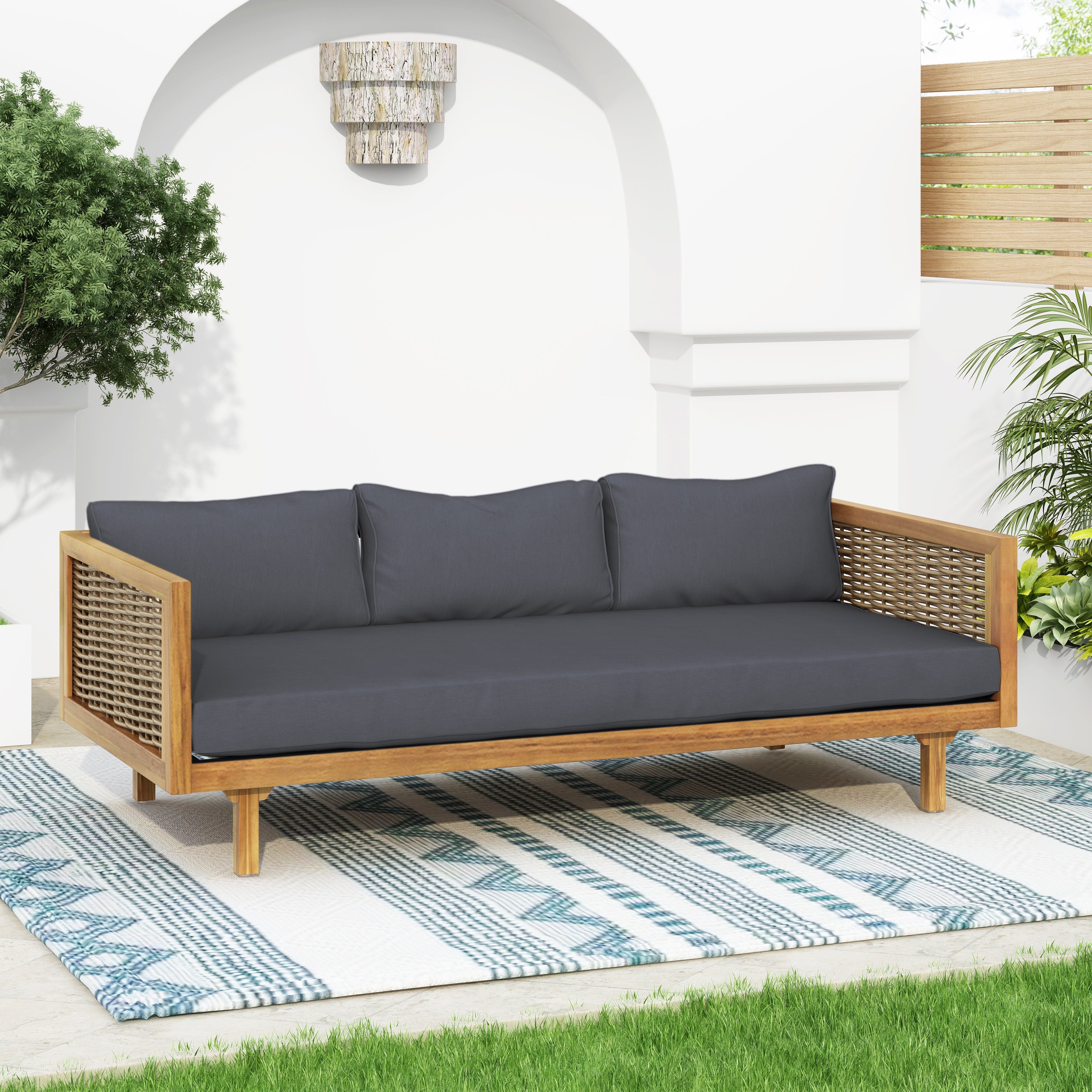Outdoor Sectional Set Rattan Frame Garden