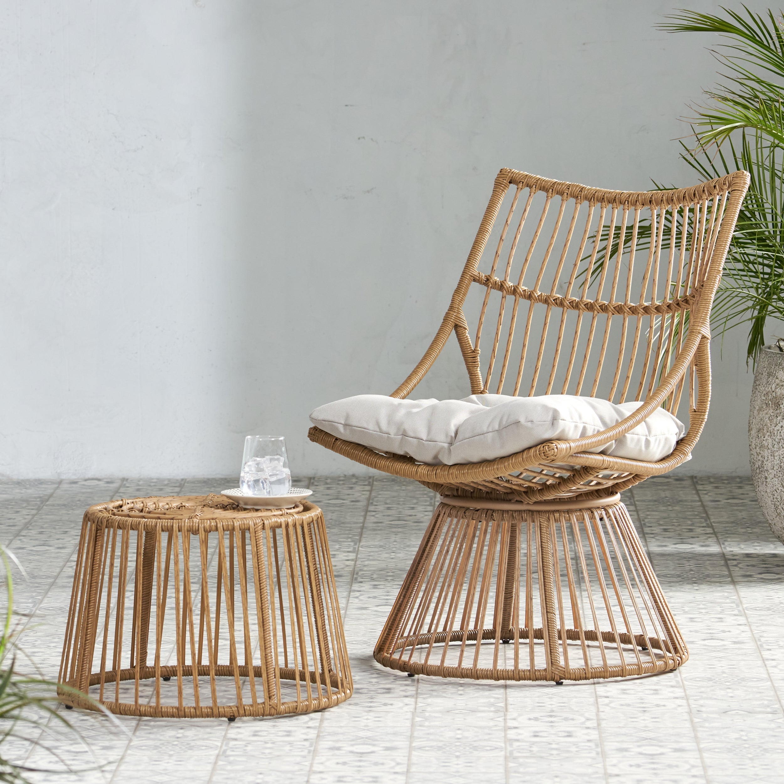 Outdoor Club Chair Rattan Frame - Light Brown