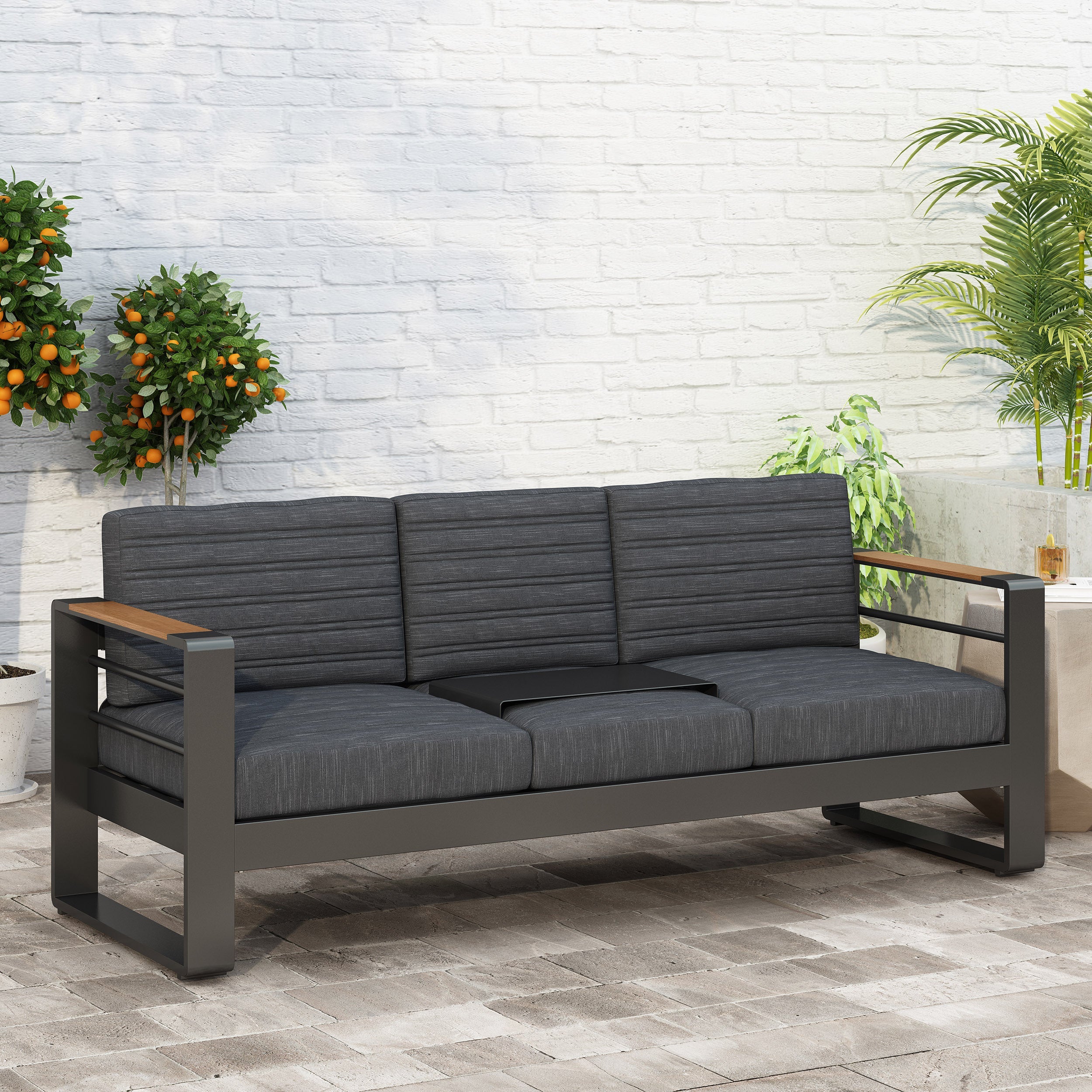 Giovanna Outdoor 3-Seater Sofa Cushioned Seating - Black
