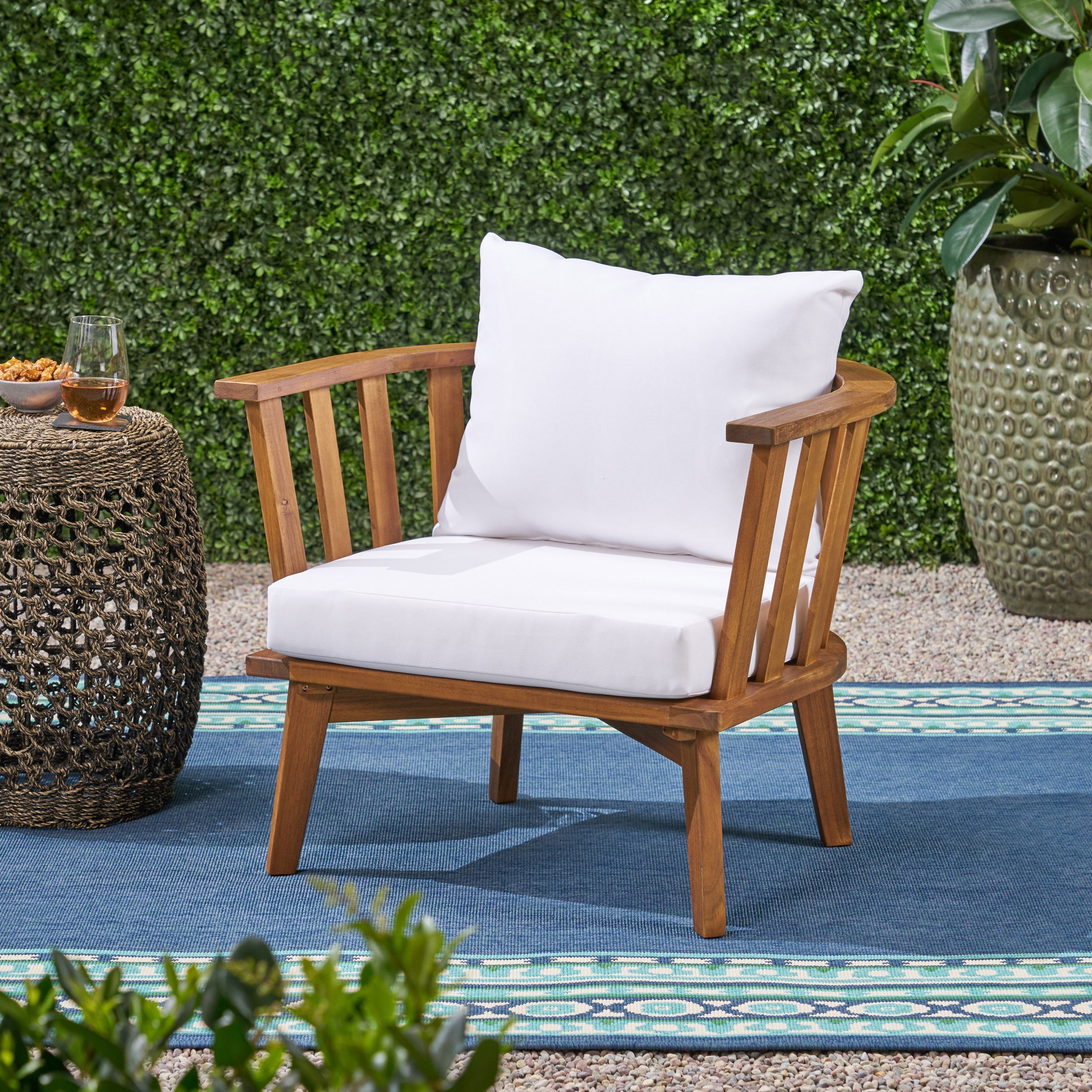 Curved Outdoor Club Chair Acacia Wood - White