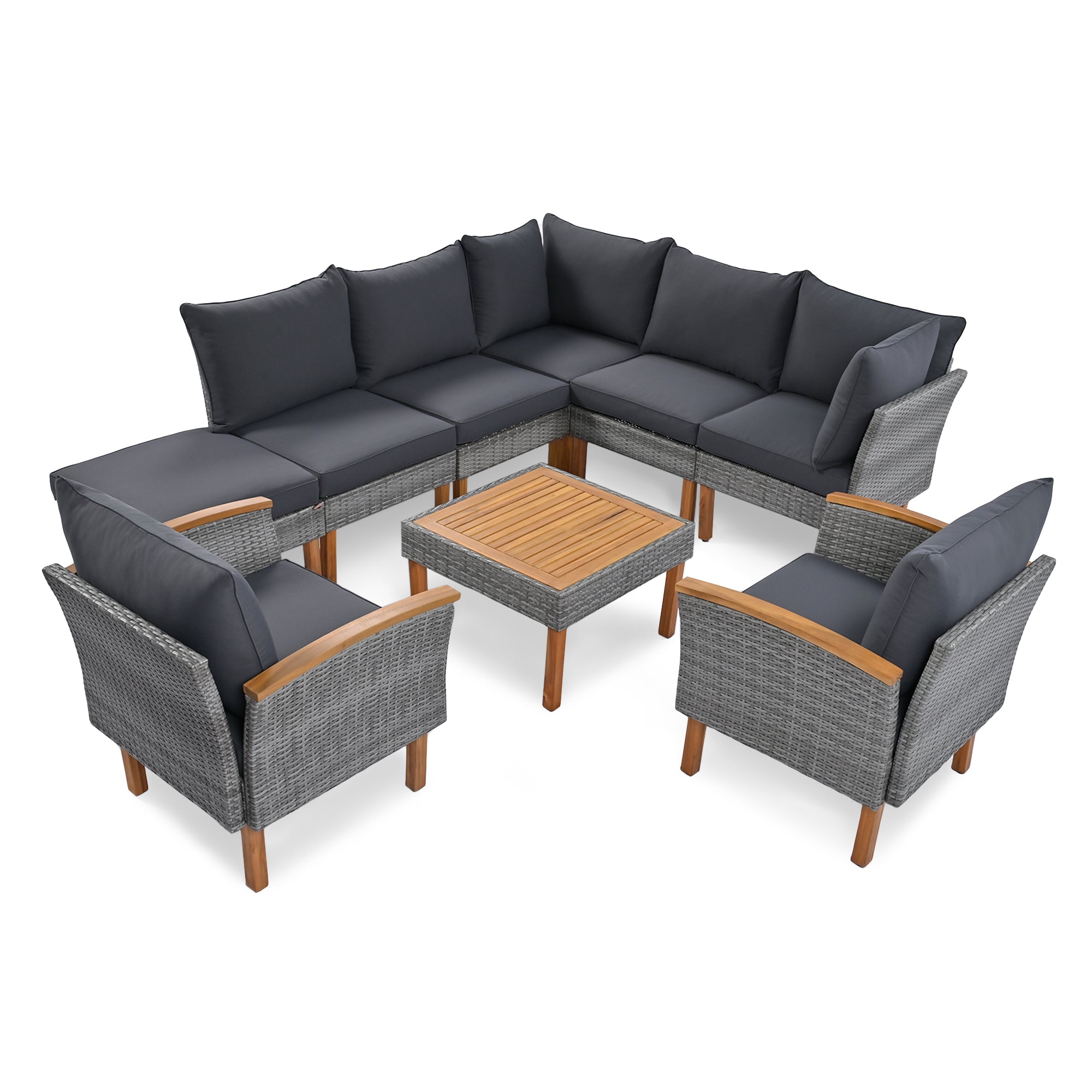 Outdoor Sectional Set Cushioned Seating - Gray