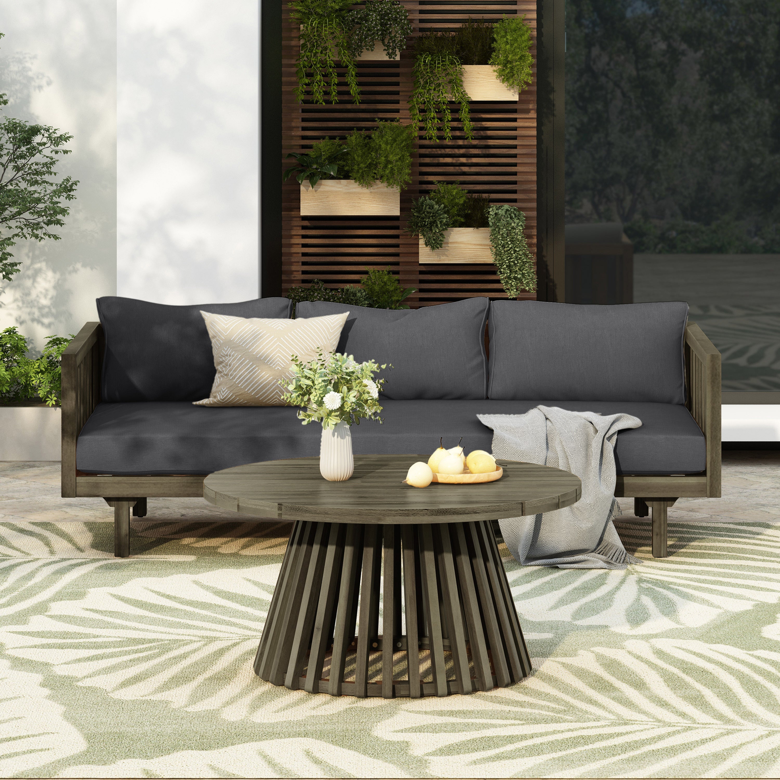 Outdoor Coffee Table Cushioned Seating - Dark Gray