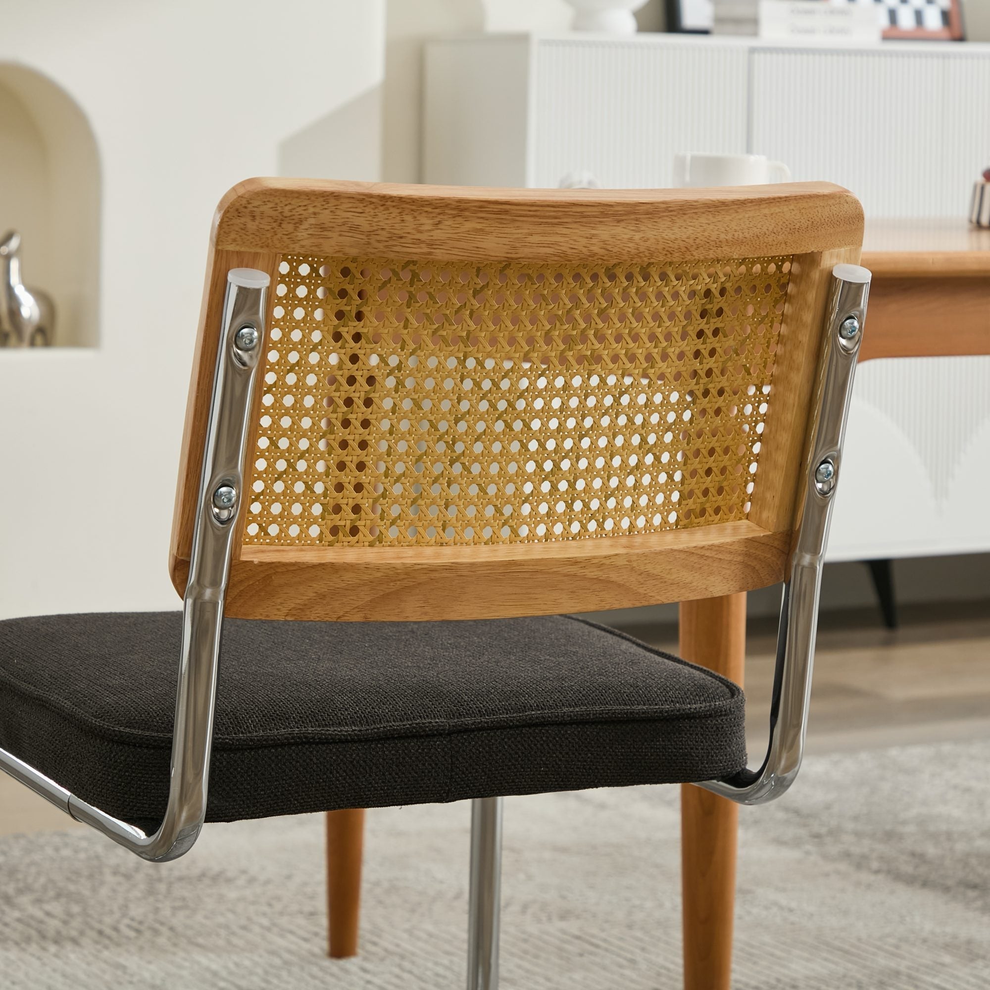 Carrollton Mid Century Modern Breuer Designed Dining Chairs with Natural Cane Back & Stainless Chrome Base - Set of 2