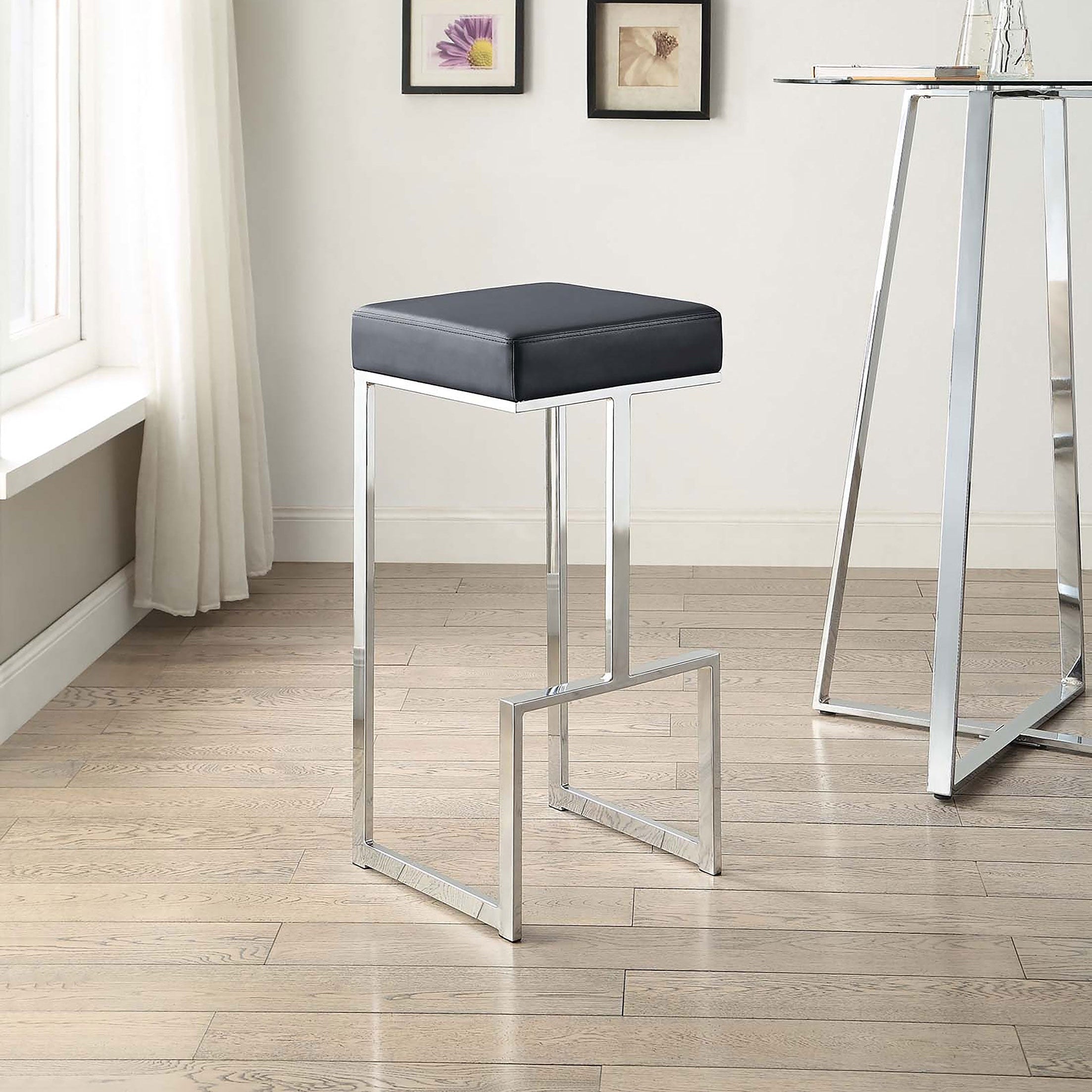 Gervase Square Bar Stool - Black and Chrome