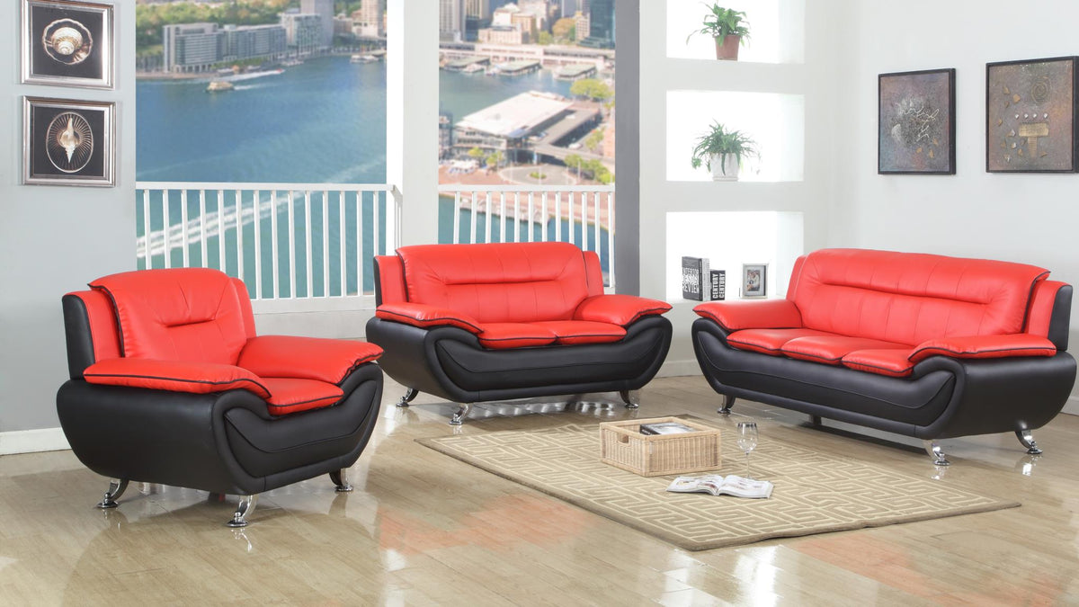 Red Faux Leather Sofa, Loveseat & Chair