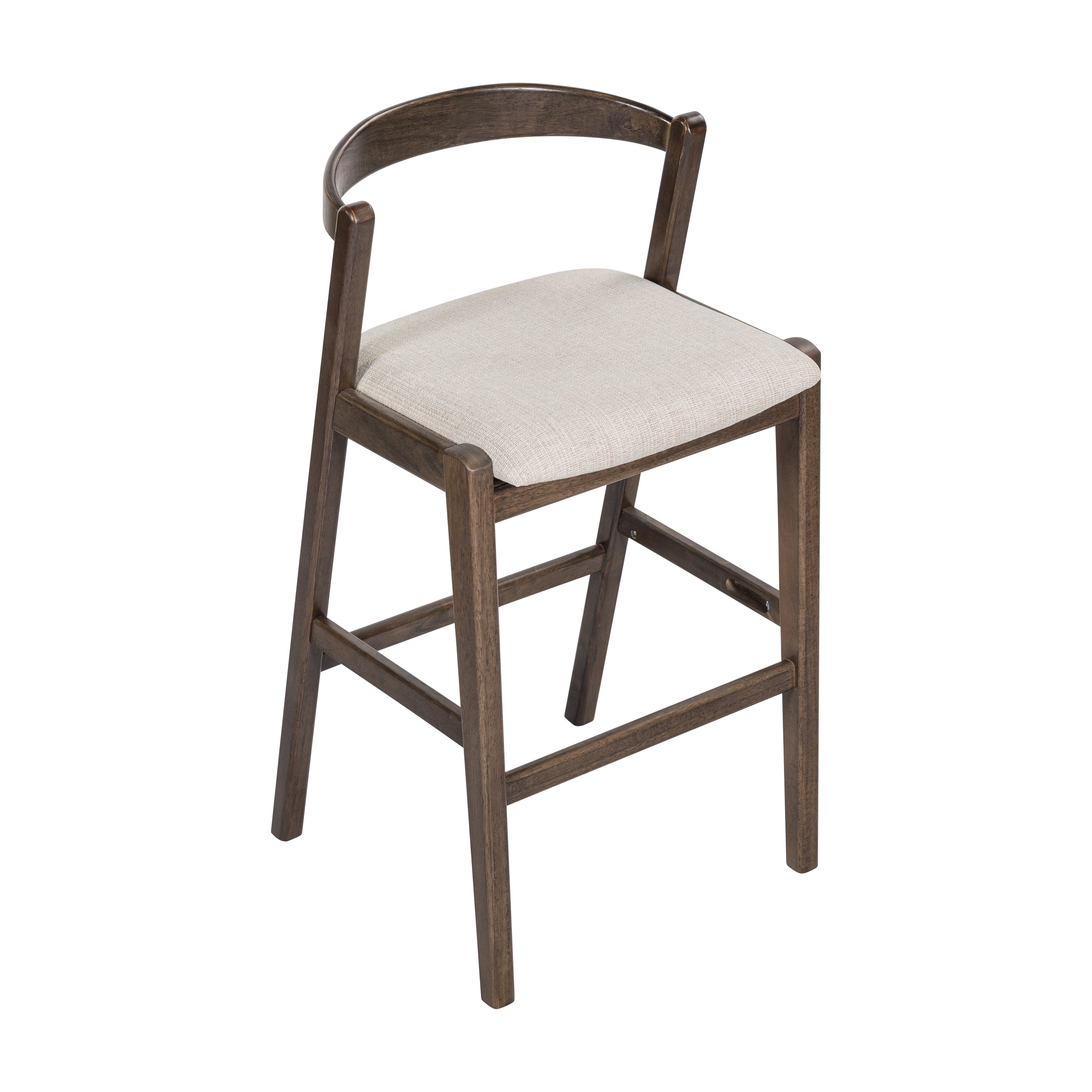 Balmain Indoor Rubberwood Barstool, Dark Brown Finished and Beige Upholstery, Set of 2