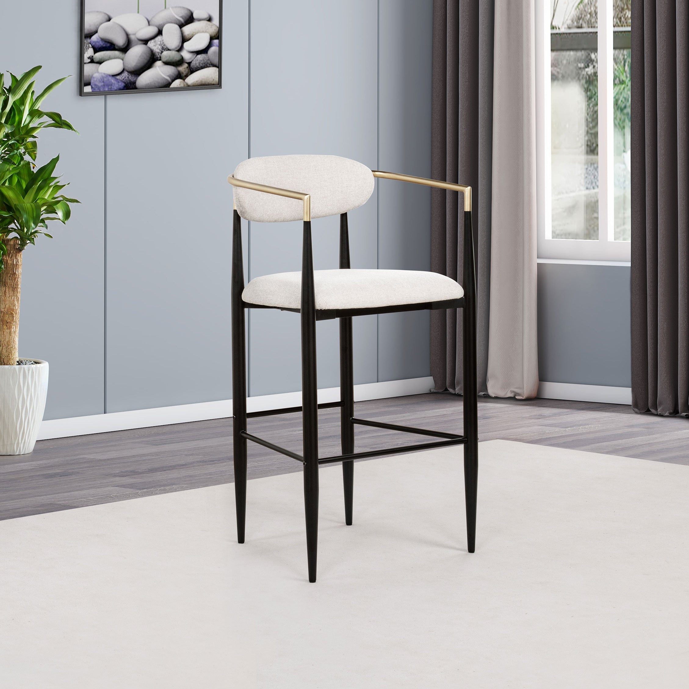 Tina Beige Fabric Upholstered Bar Chair (Set of 2)