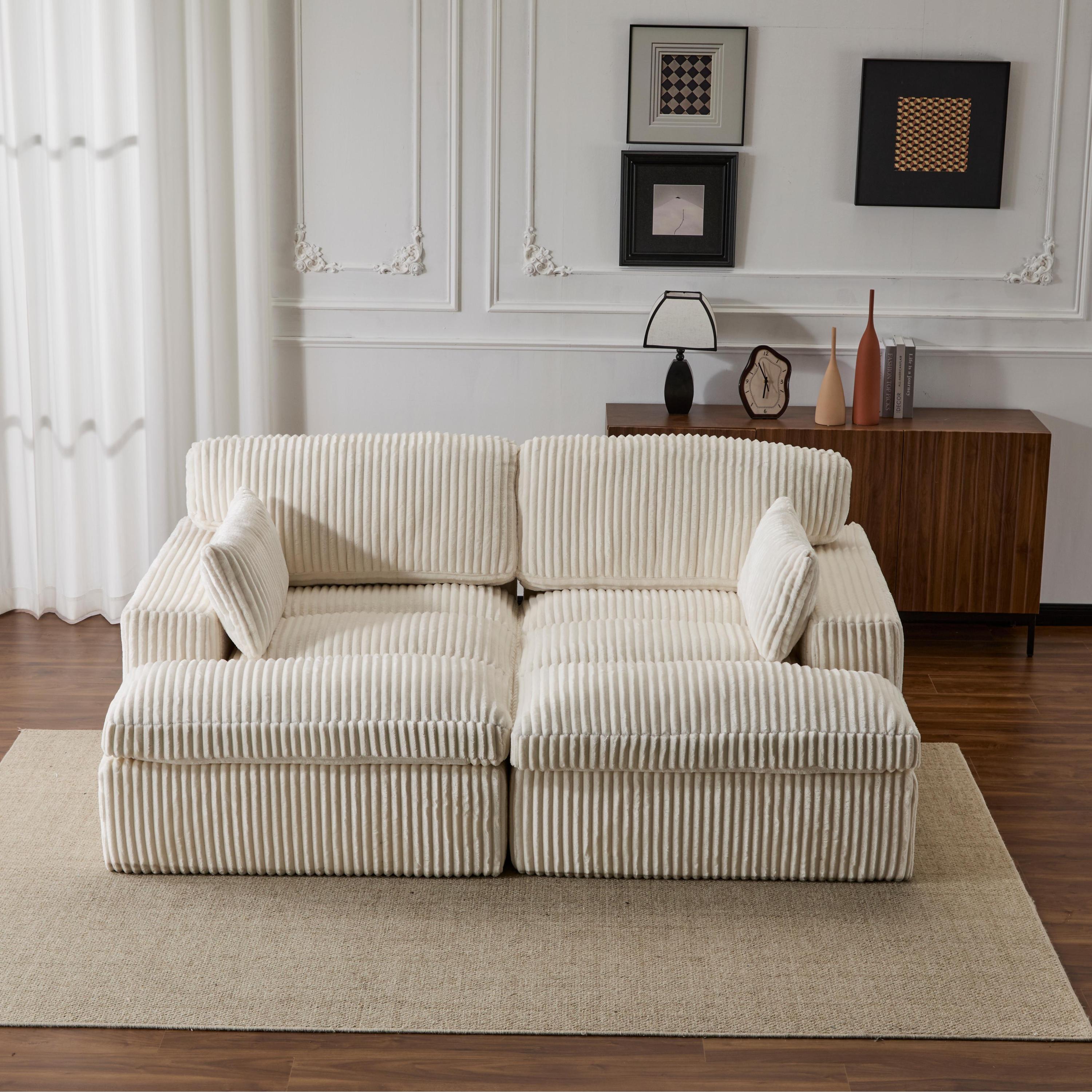 Erwin Double Chaise Modular Sectional Sofa with Corduroy Upholstery