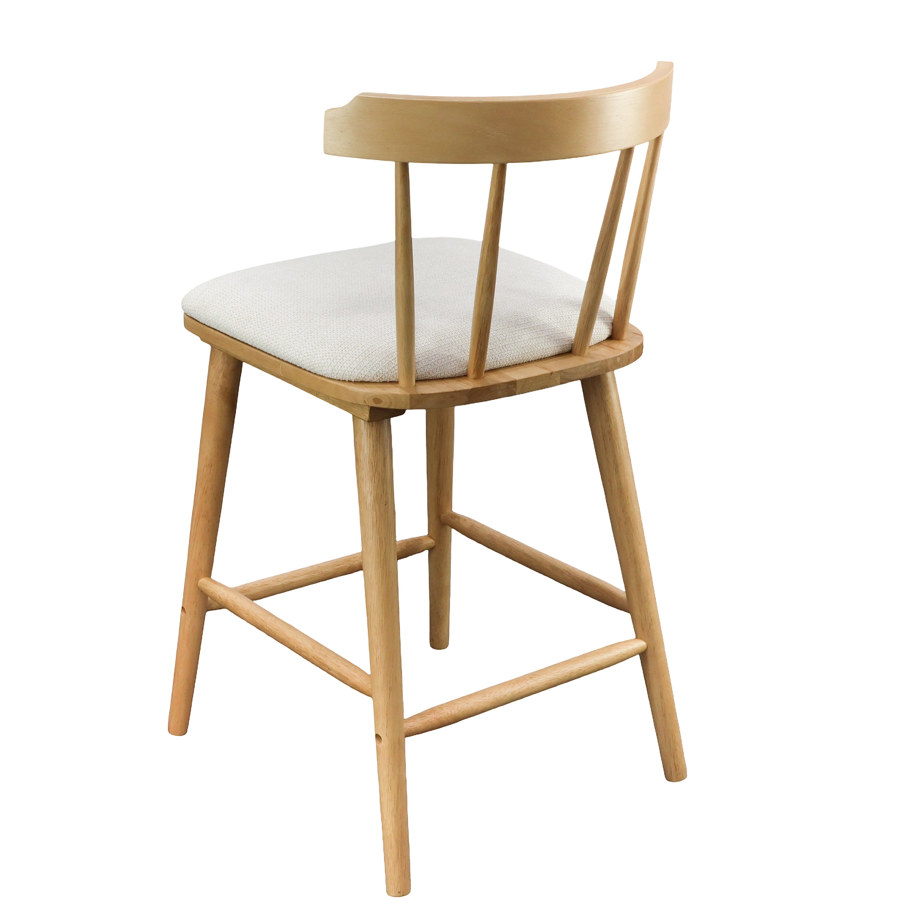 Olivia Indoor Wooden Upholstered Counter Stool, Natural Finish with Beige Upholstery, Windsor Style, Set of 2
