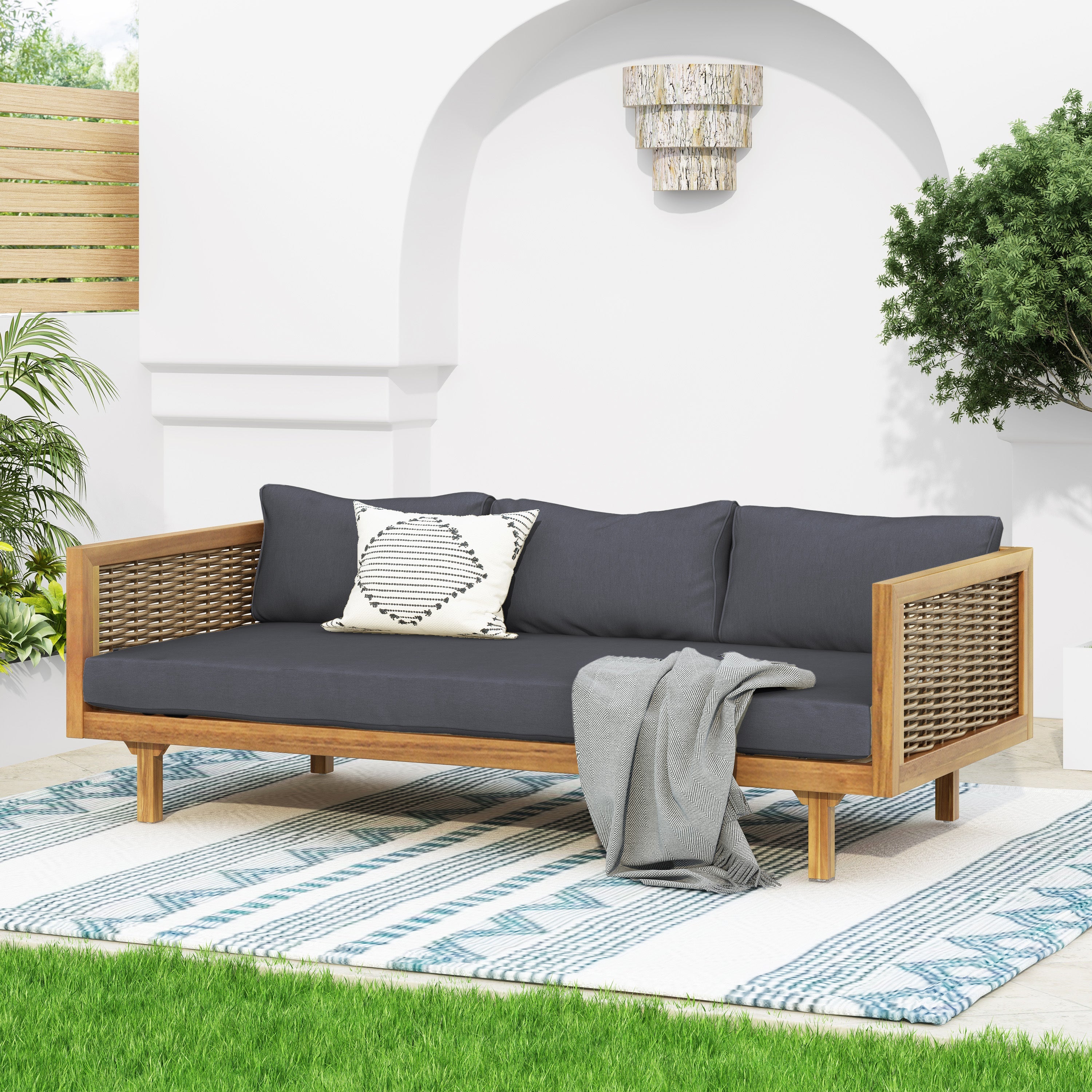 Outdoor Sectional Set Rattan Frame Garden