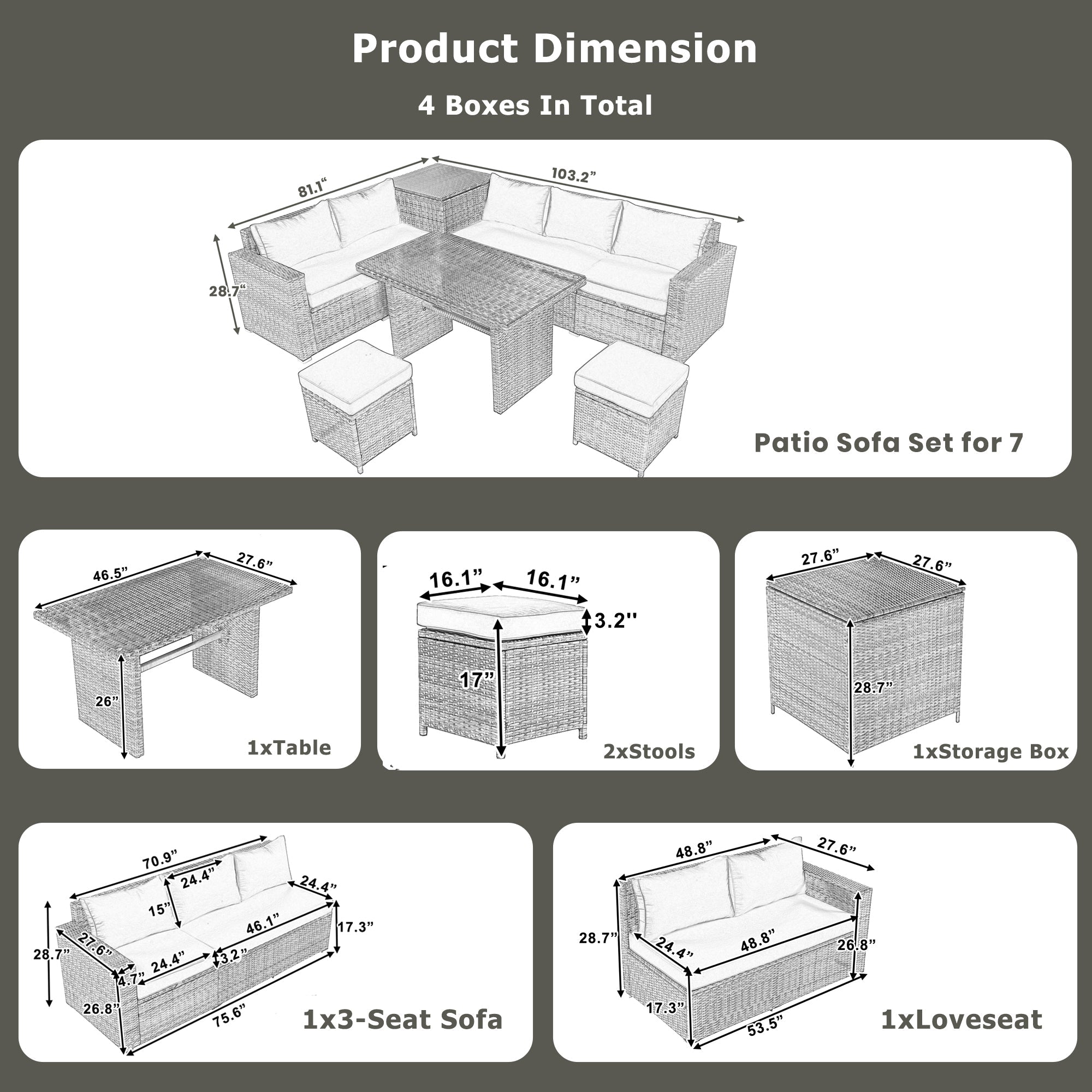 Topmax Outdoor Sectional Set Adjustable Back - Beige