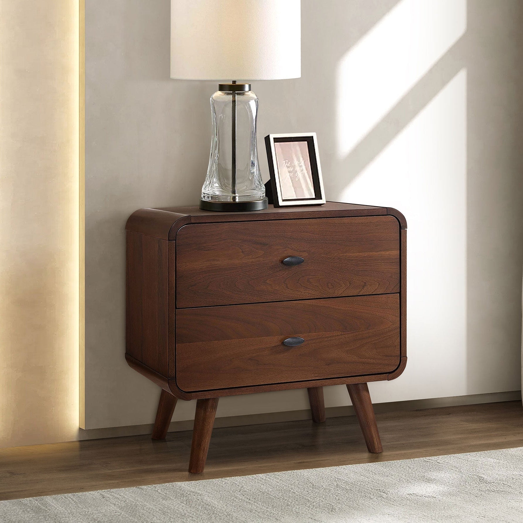 Robyn 2-drawer Walnut Nightstand Bedside Table