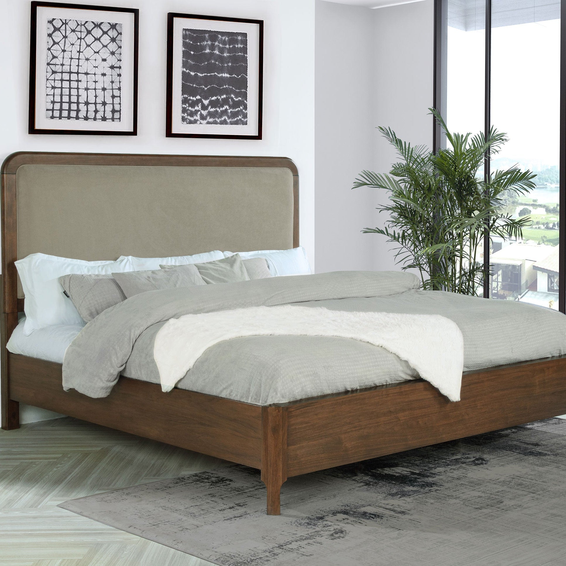 Maderia 57-inch Upholstered Panel Bed Walnut
