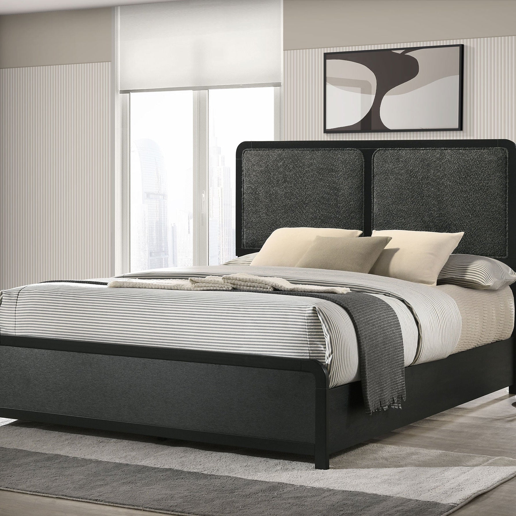 Cavelle 51-inch Black Upholstered Eastern King Bed Black