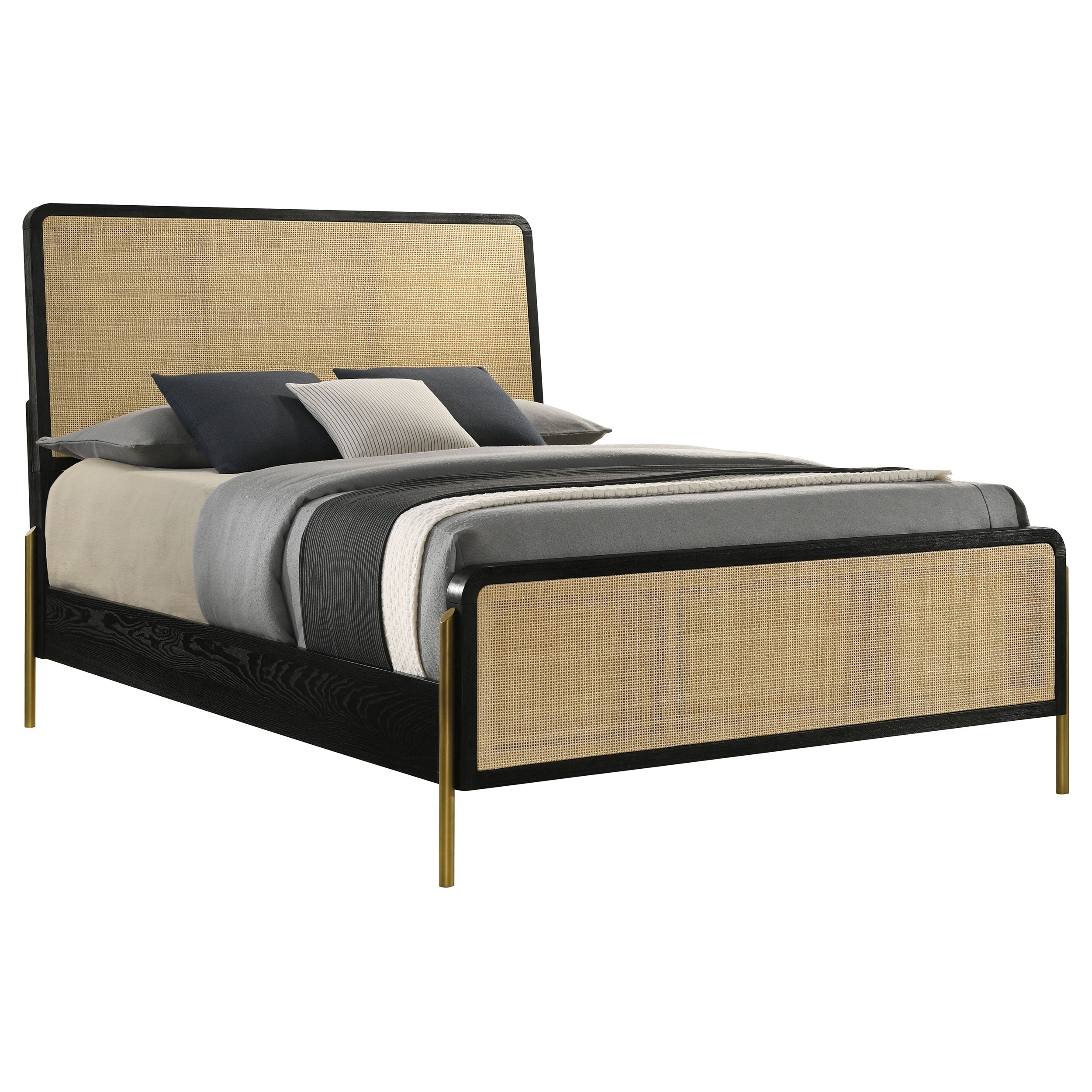 Arini Rattan Panel Bed Black and Natural