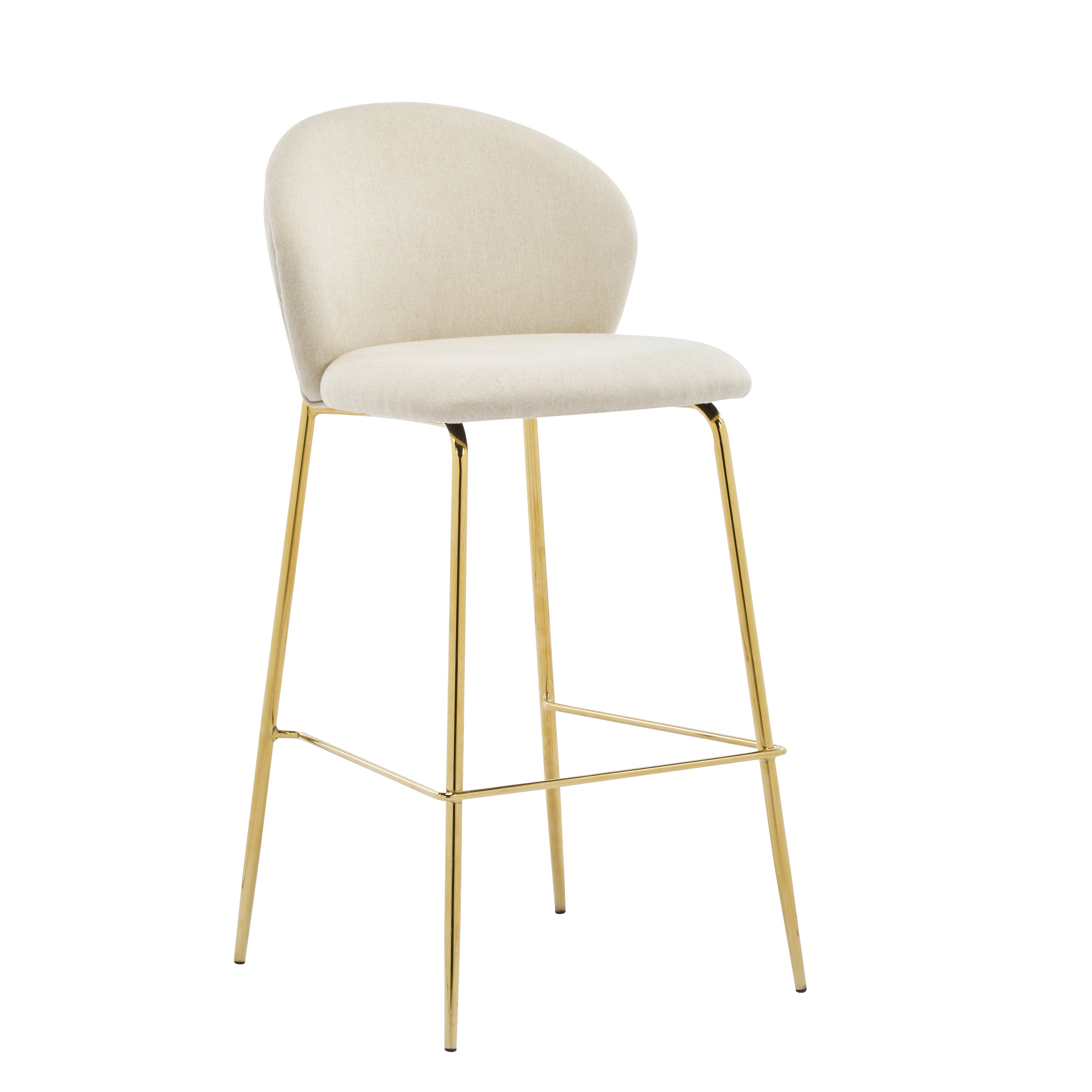 Kira Indoor Upholstered Bar Stool Set of 2, Beige Fabric with Metal Frame and Gilded Legs