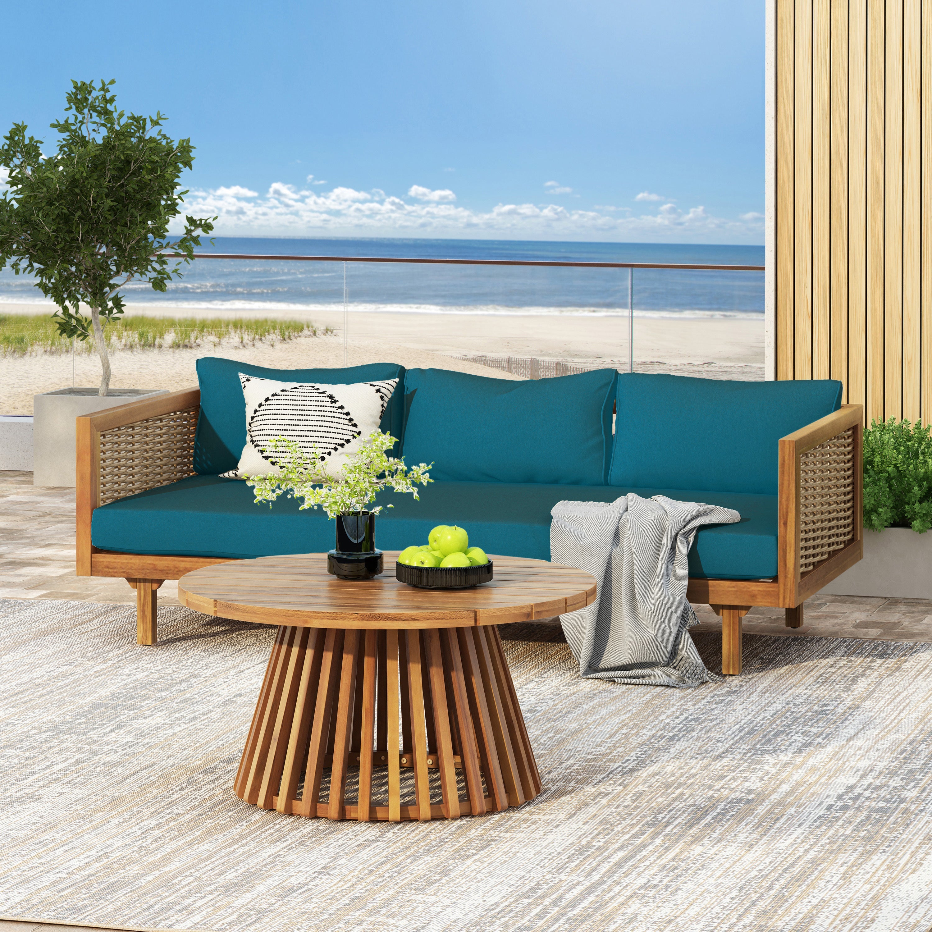 Outdoor Sectional Set Rattan Frame Deck