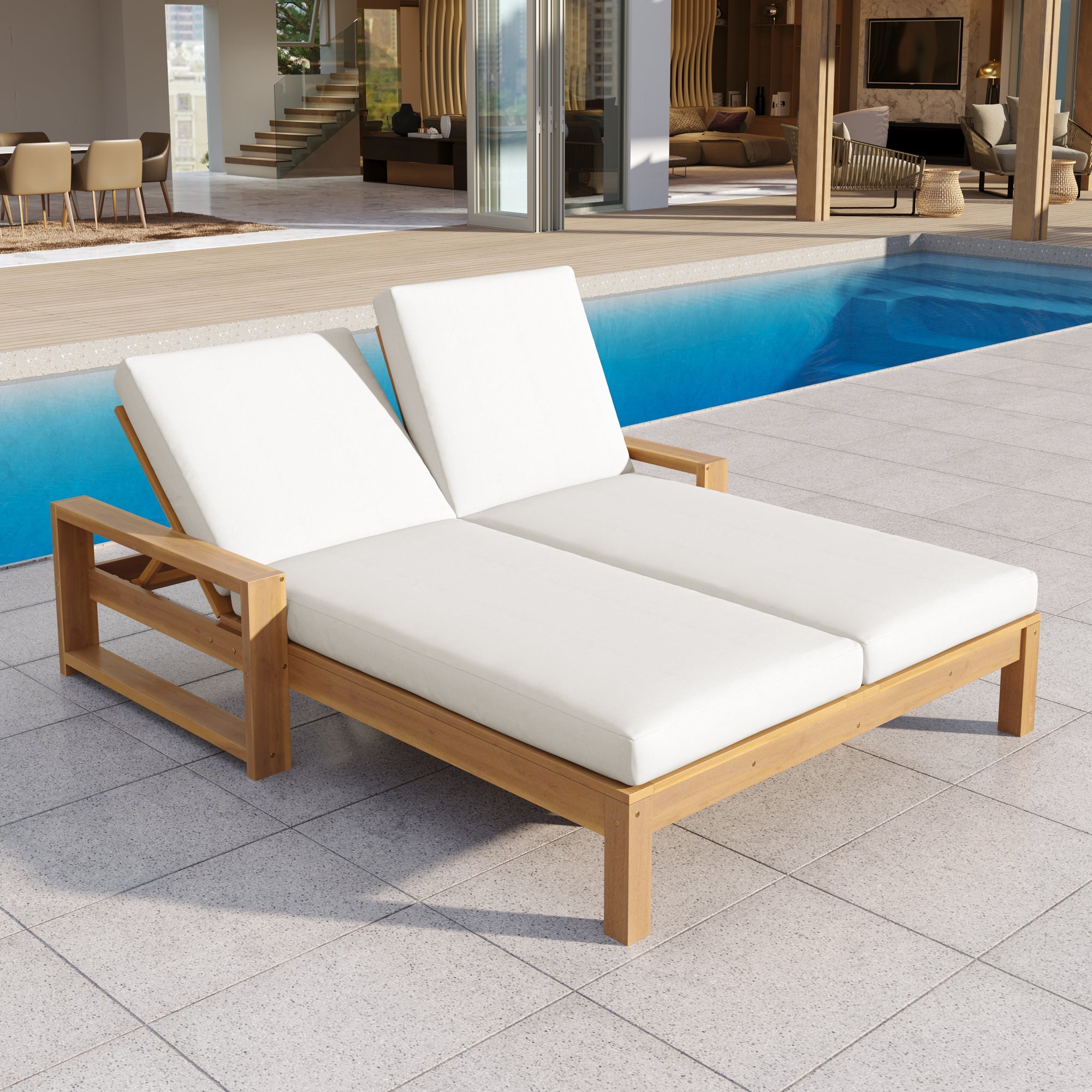 Trexm Outdoor Chaise Lounge Adjustable Back Backrest