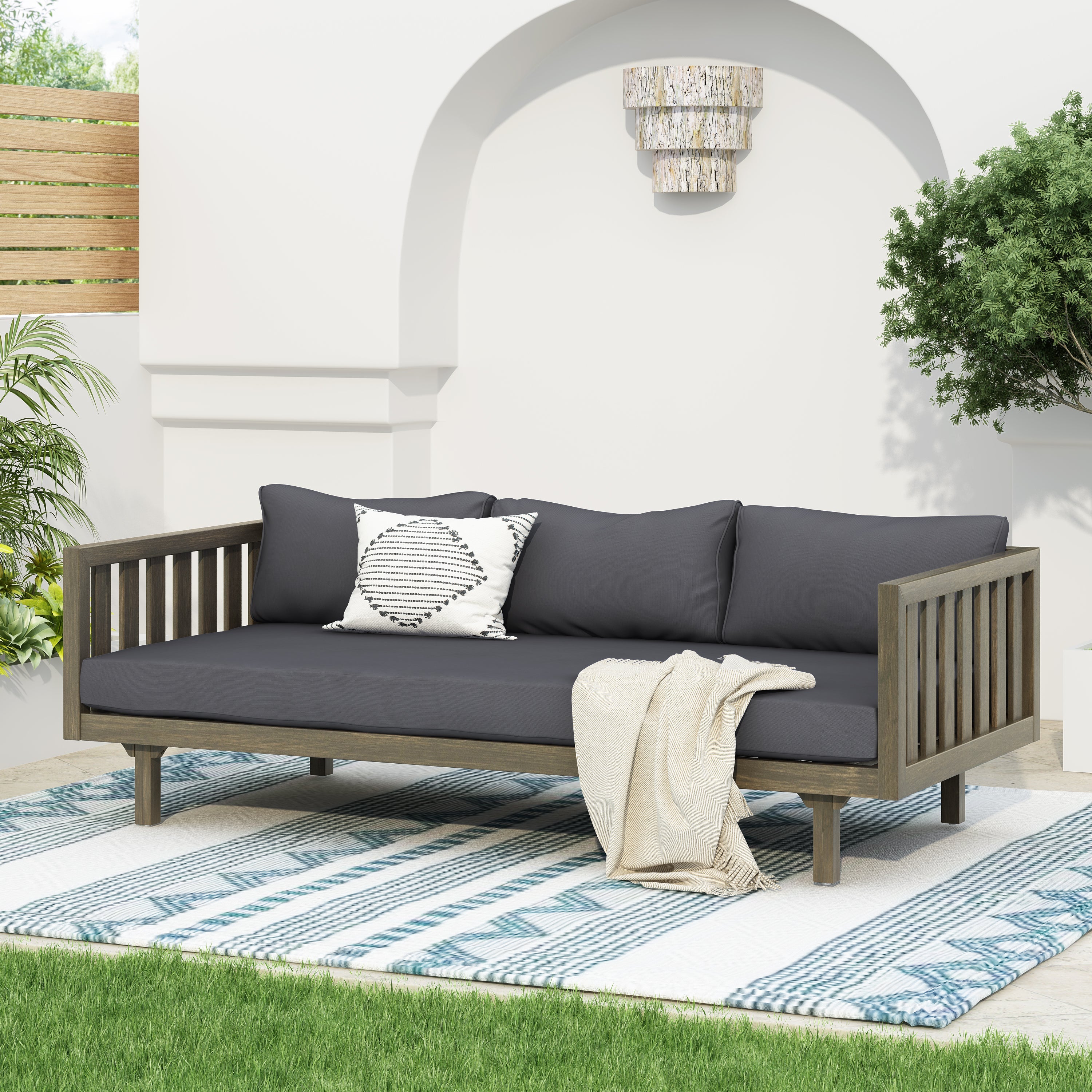 Outdoor Coffee Table Cushioned Seating - Dark Gray