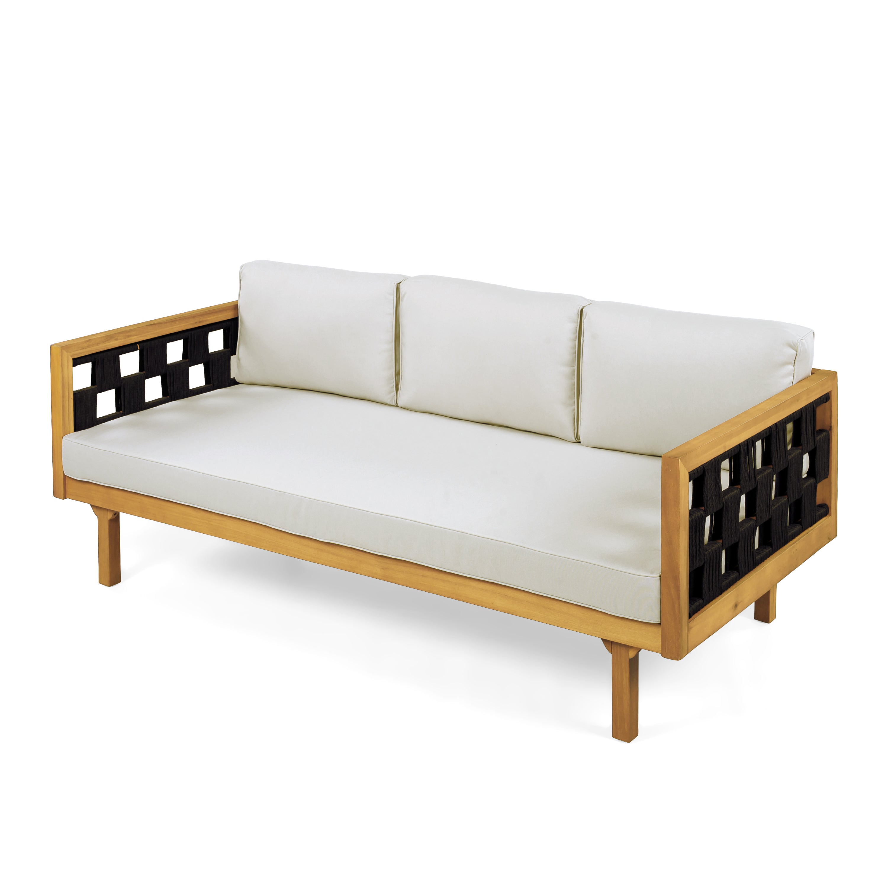 Three-Seater Outdoor Canopy Daybed Cushioned Seating - Teak