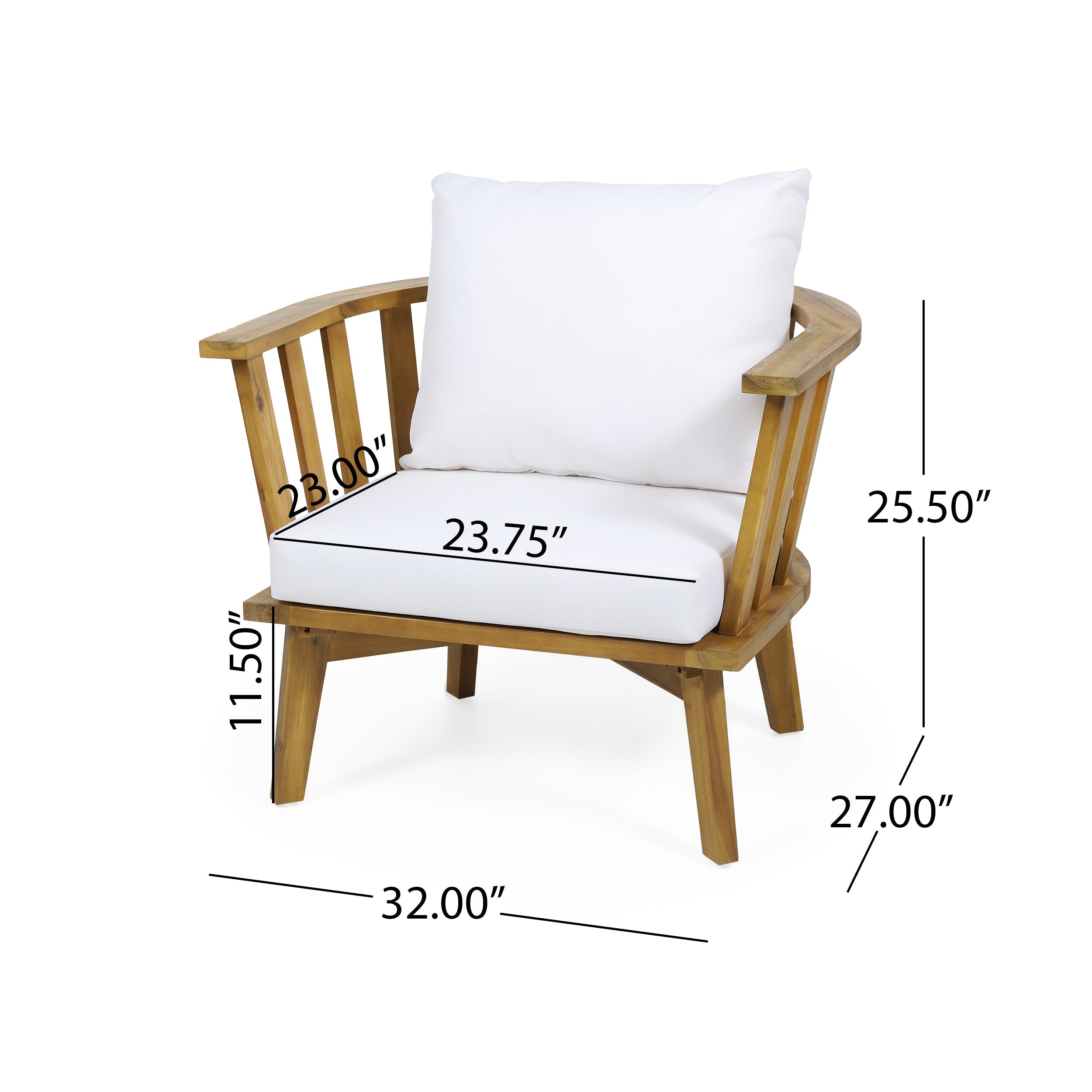Curved Outdoor Club Chair Acacia Wood - White