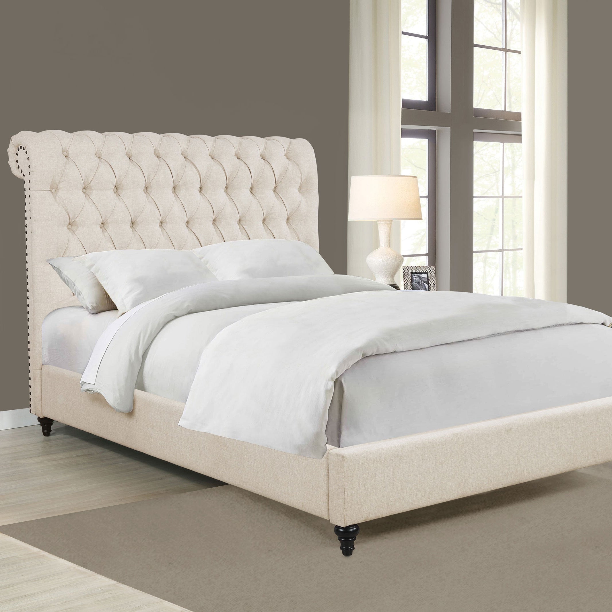 Devon 57-inch Upholstered Panel Bed Beige