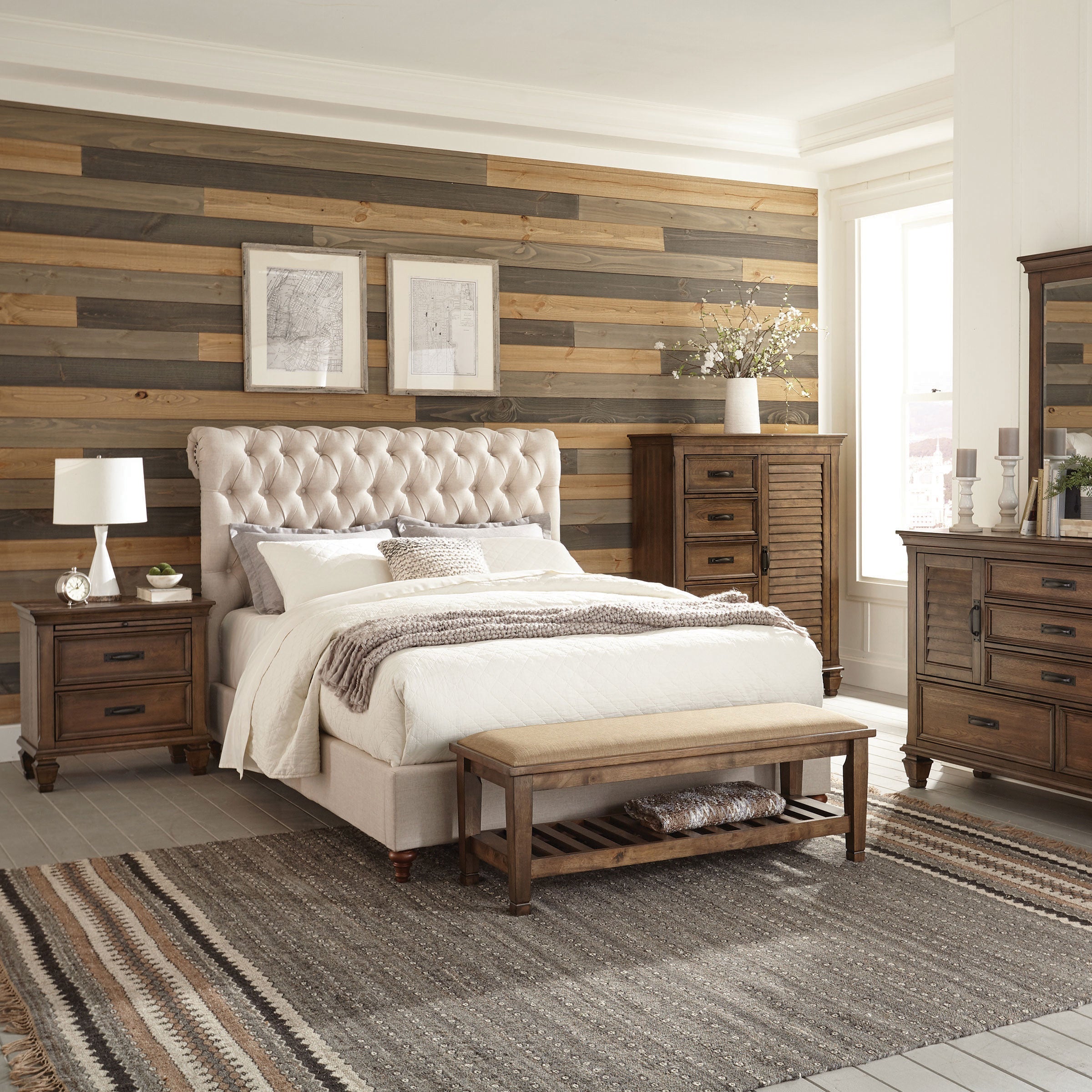 Devon 57-inch Upholstered Panel Bed Beige