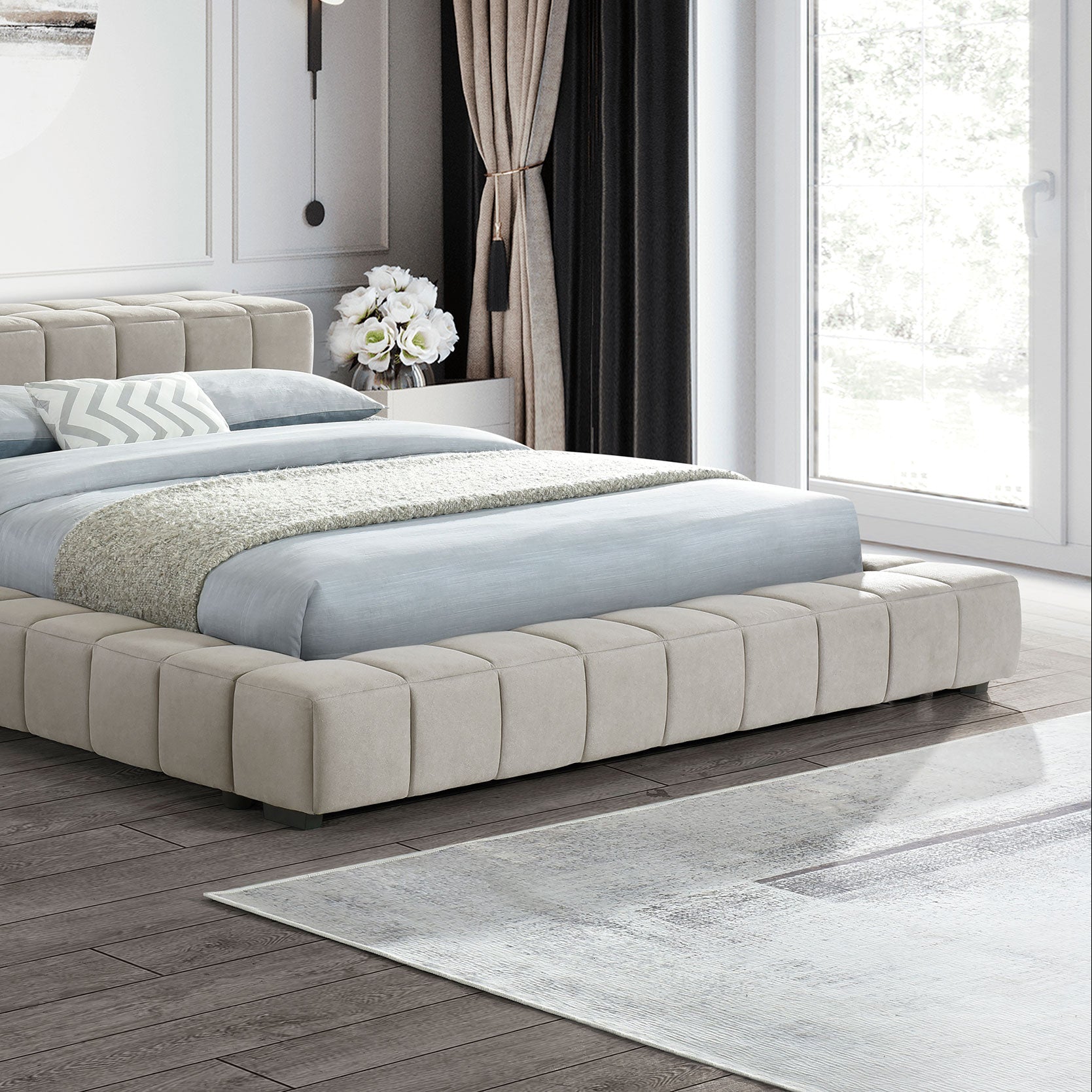 Trinity Upholstered Full Size Platform Bed Light Taupe