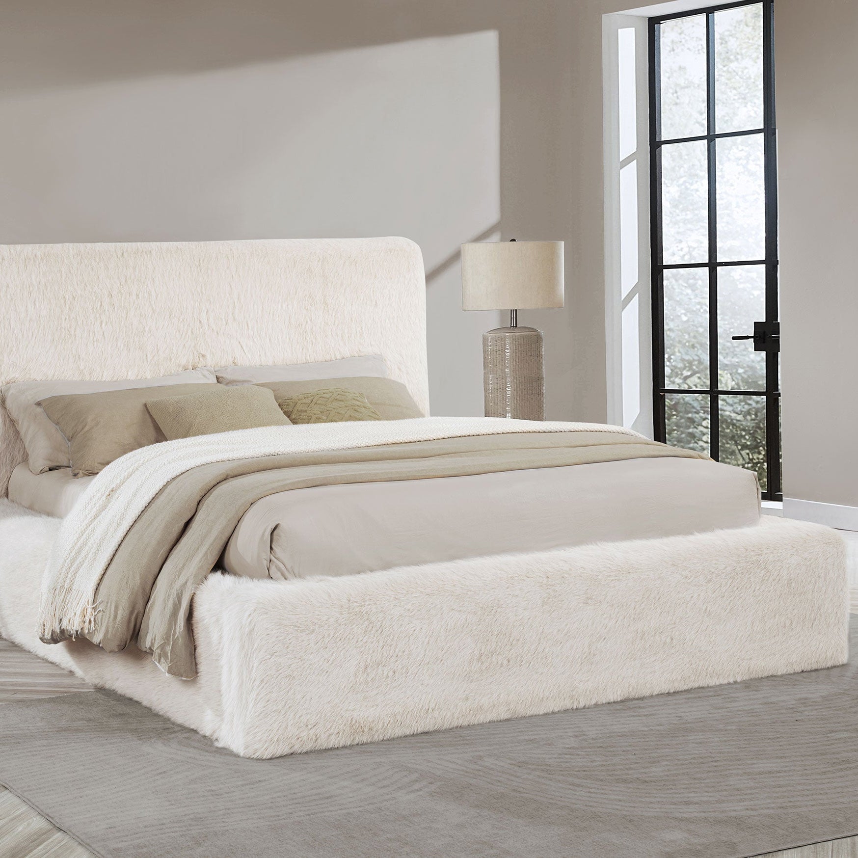 Rebecca Cream Faux Fur Upholstered King Bed
