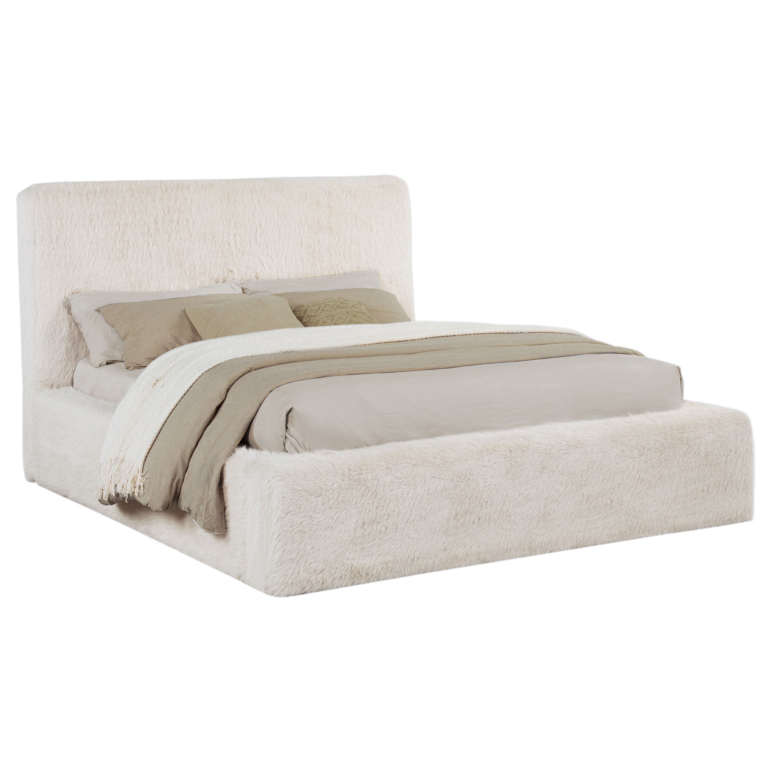 Rebecca Cream Faux Fur Upholstered King Bed