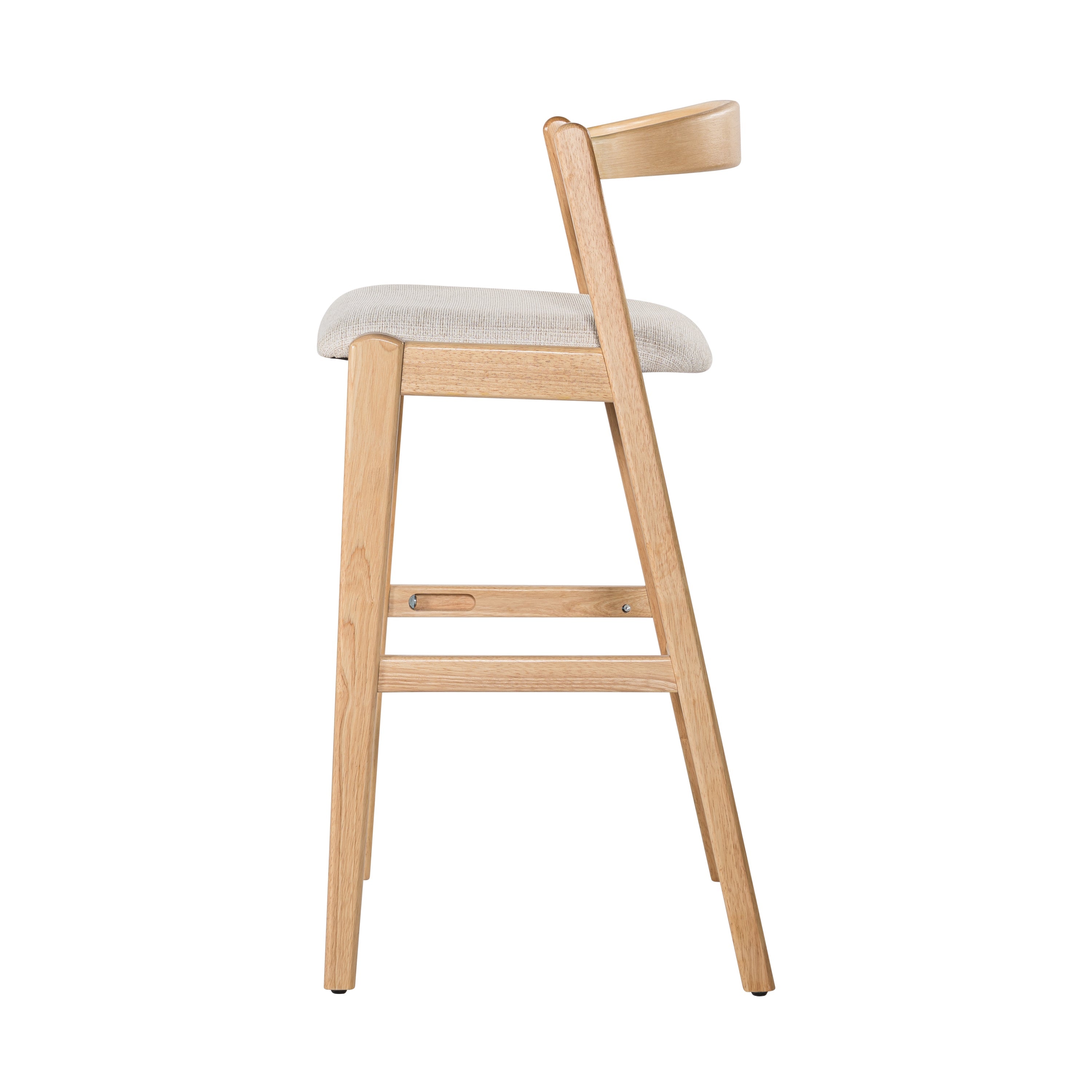 Balmain Indoor Rubberwood Barstool, Natural Finished and Beige Upholstery, Set of 2