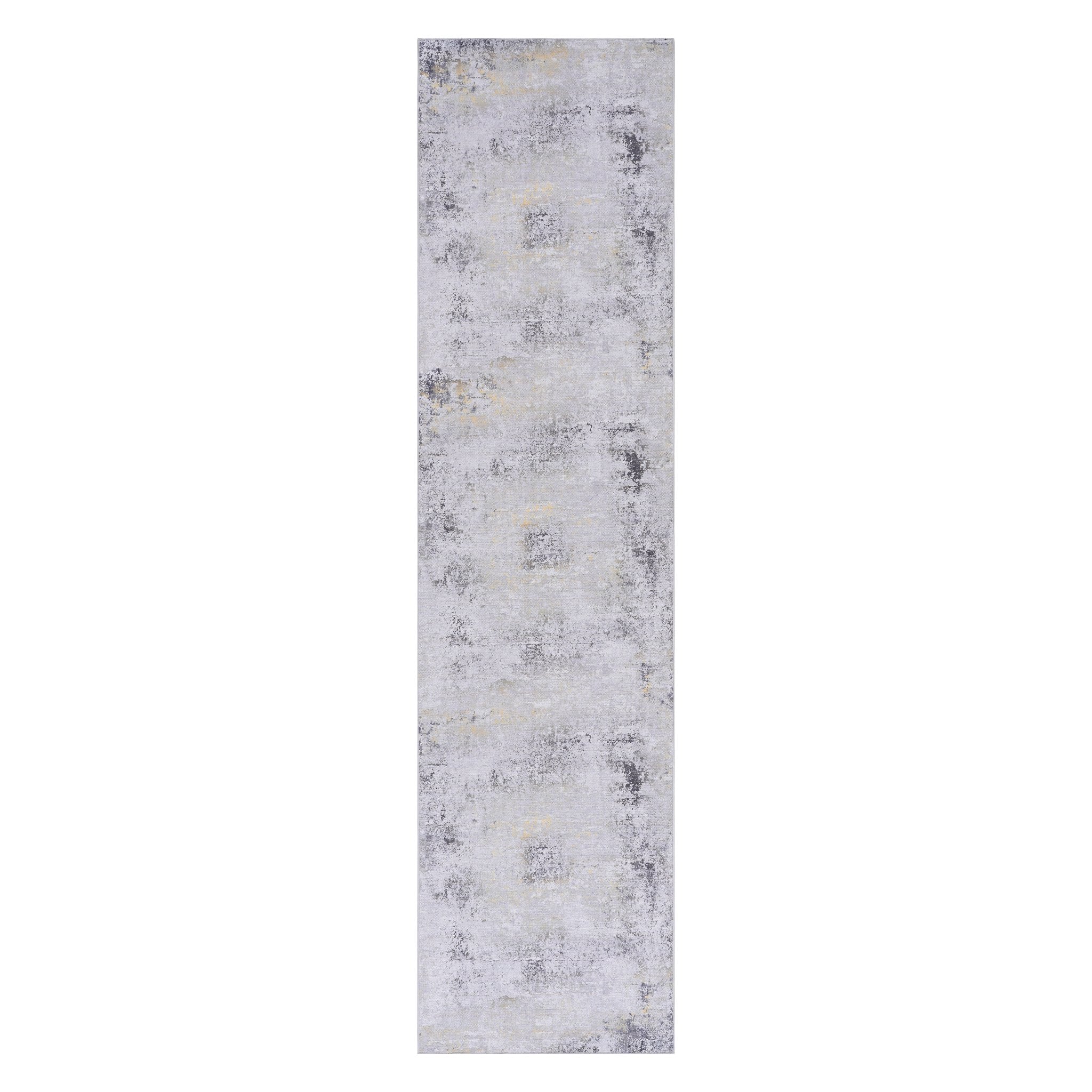 Layla 2'6'' x 10' Gray/Gold Machine Washable Low-Pile, Non-Slip, Non-Shedding, Foldable, Kid & Pet Friendly Area Rug