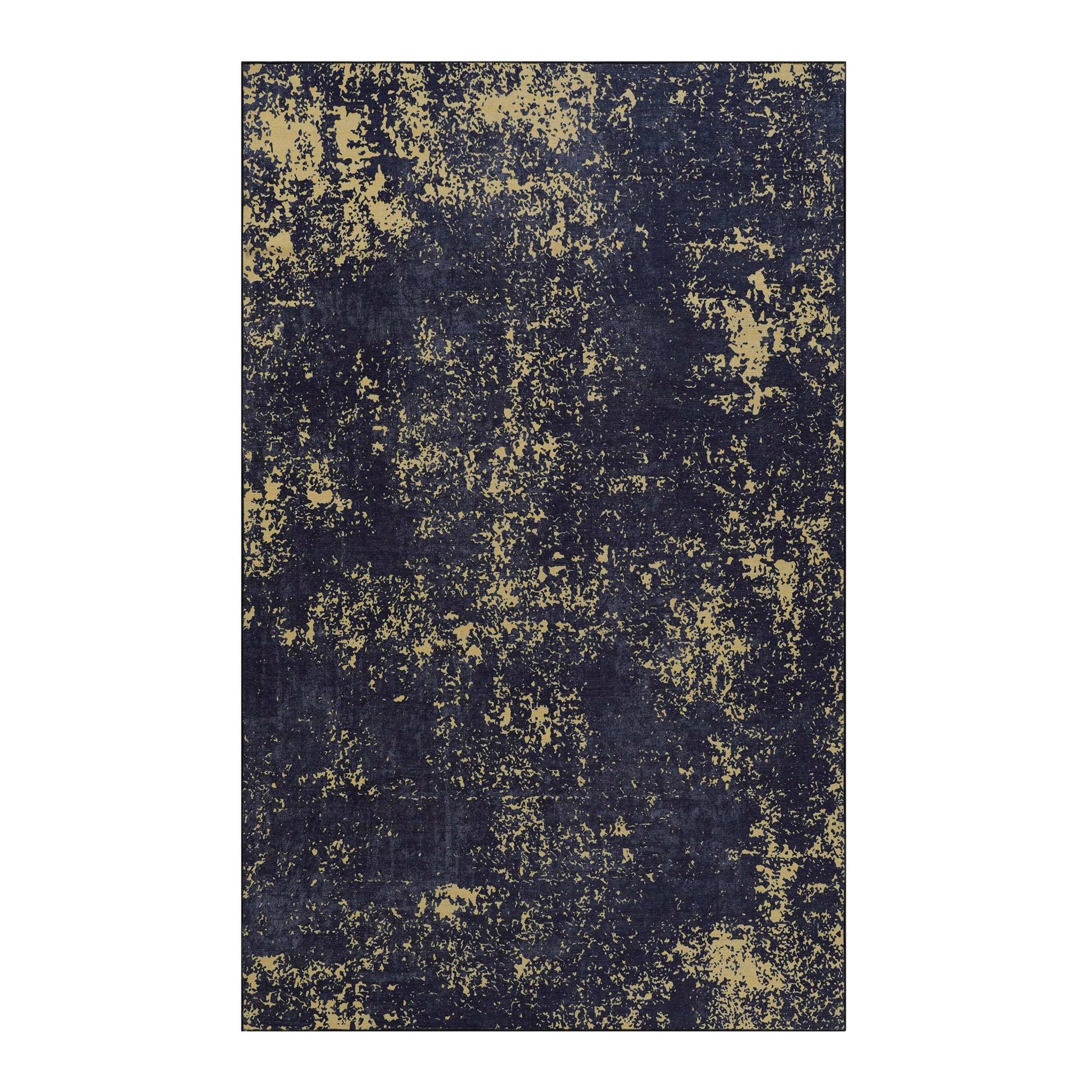 Layla 3' x 5' Black/Gold Machine Washable Low-Pile, Non-Slip, Non-Shedding, Foldable, Kid & Pet Friendly Area Rug