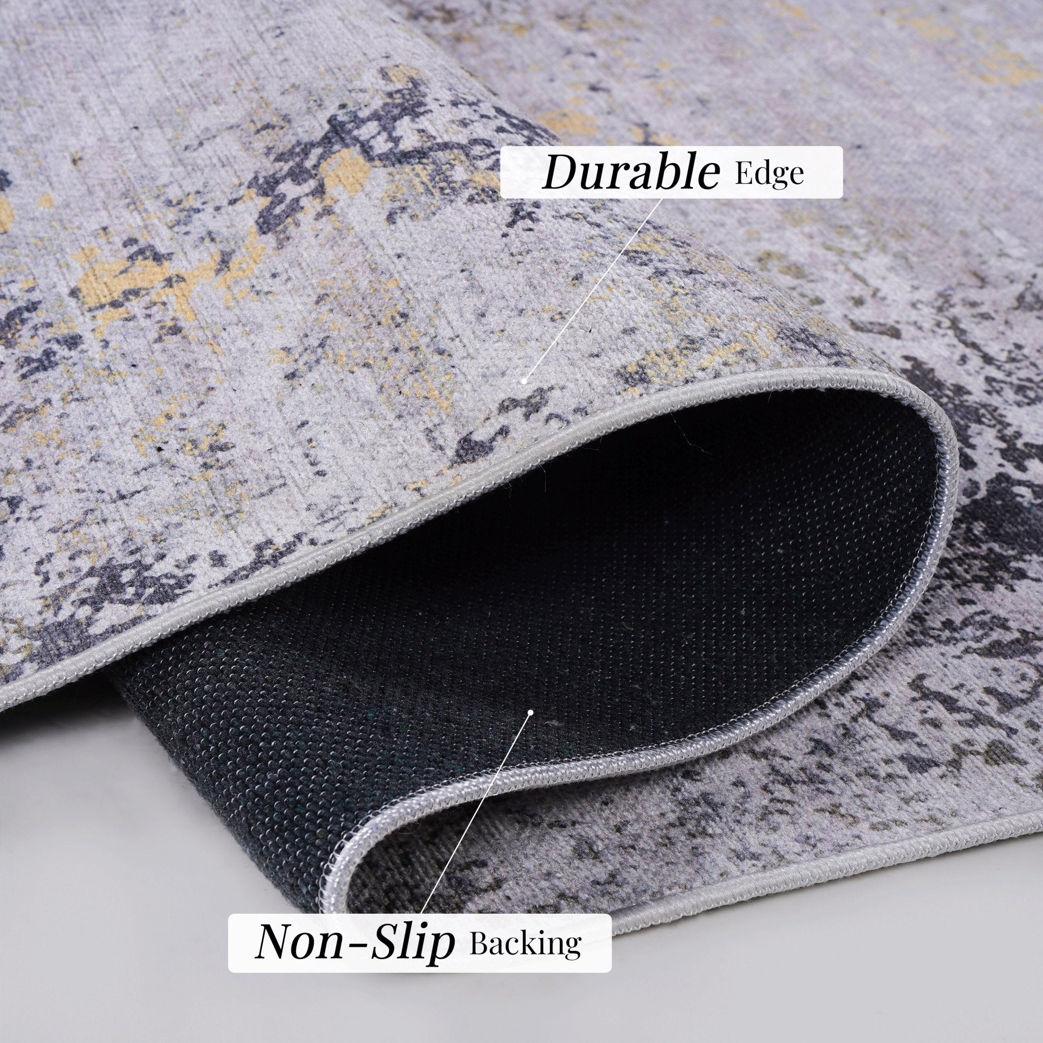 Layla 6' x 9' Gray/Gold Machine Washable Low-Pile, Non-Slip, Non-Shedding, Foldable, Kid & Pet Friendly Area Rug