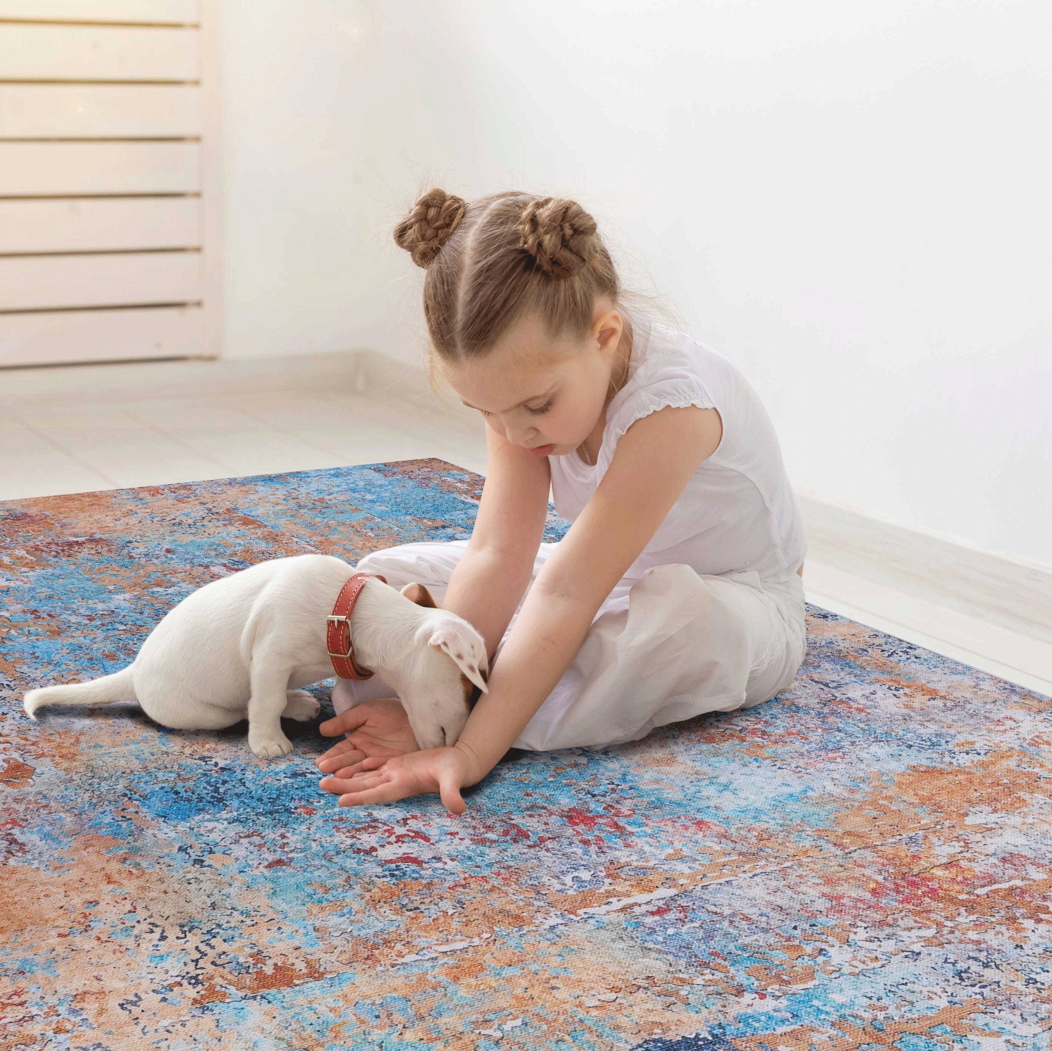 Layla 4' x 6' Multi Color Machine Washable Low-Pile, Non-Slip, Non-Shedding, Foldable, Kid & Pet Friendly Area Rug
