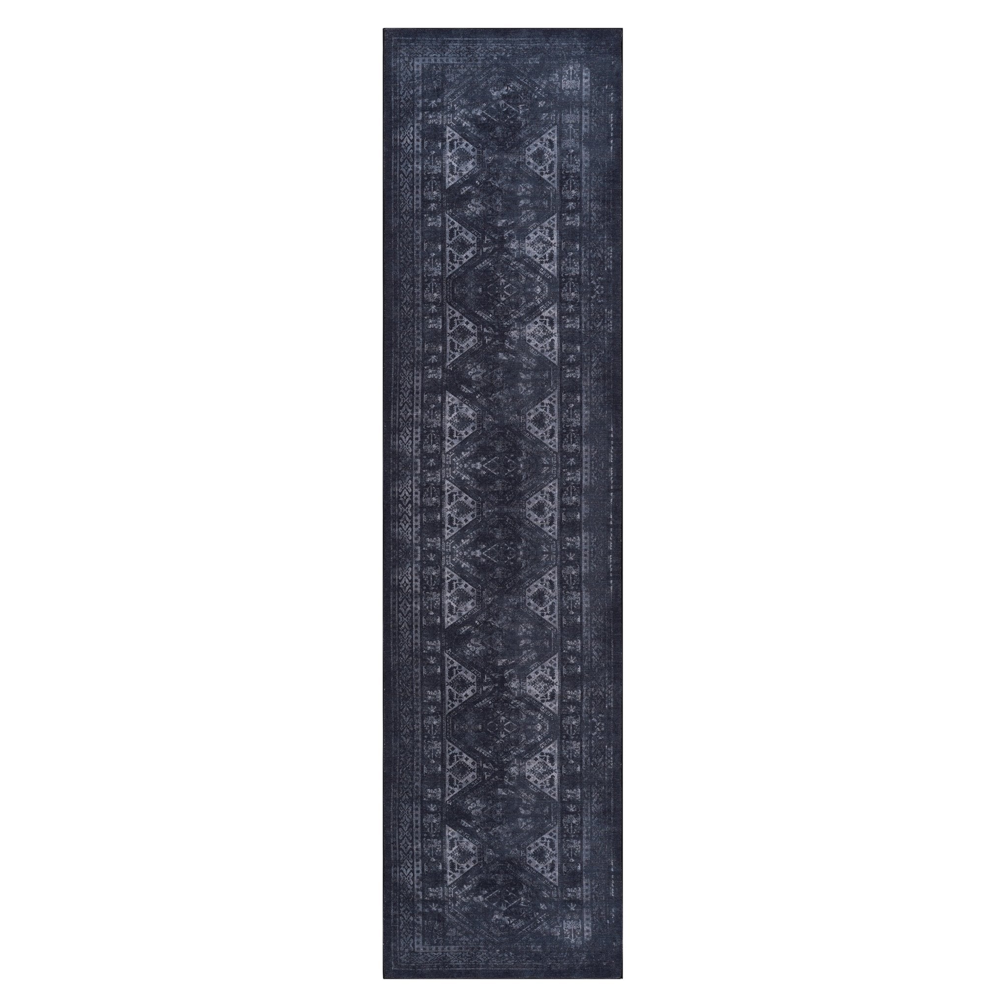 Kaden 2'6'' x 10' Black/Gray Machine Washable Low-Pile, Non-Slip, Non-Shedding, Foldable, Kid & Pet Friendly Area Rug