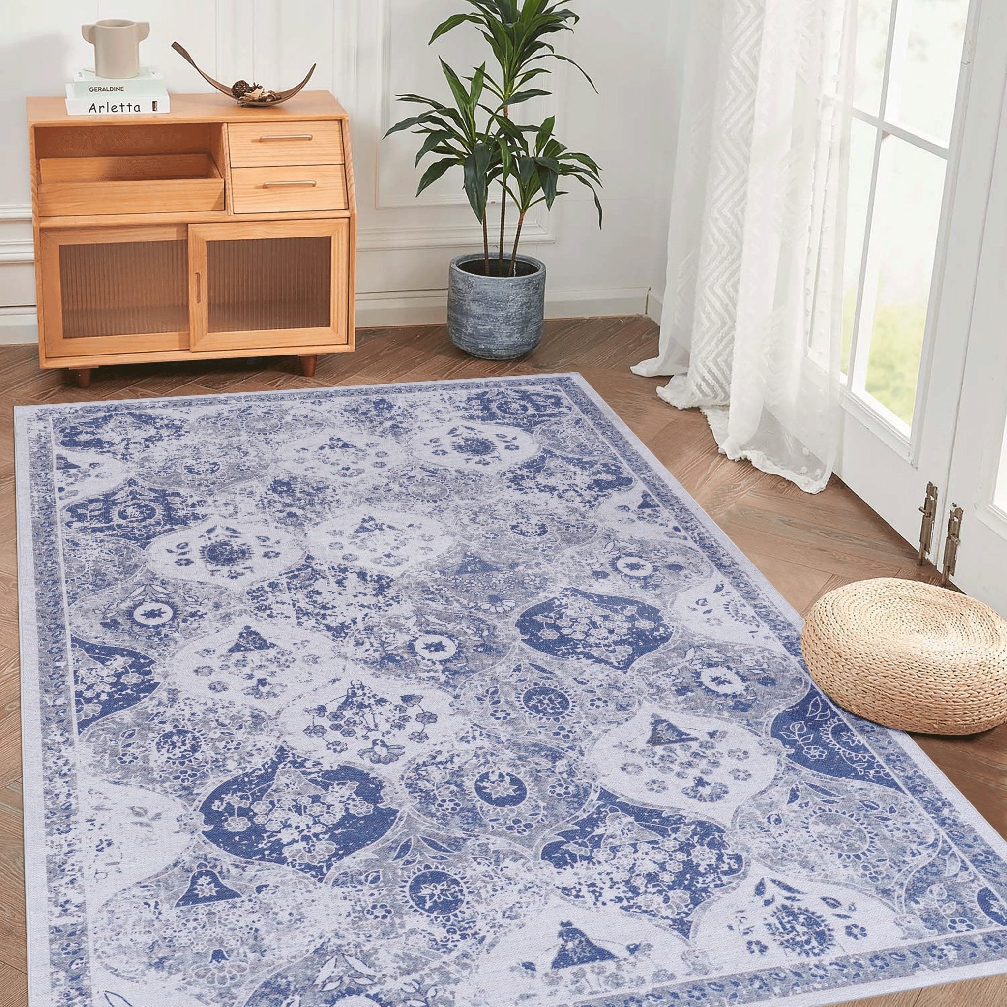 Rigo 6' x 9' Blue/ Machine Washable Low-Pile, Non-Slip, Non-Shedding, Foldable, Kid & Pet Friendly Area Rug
