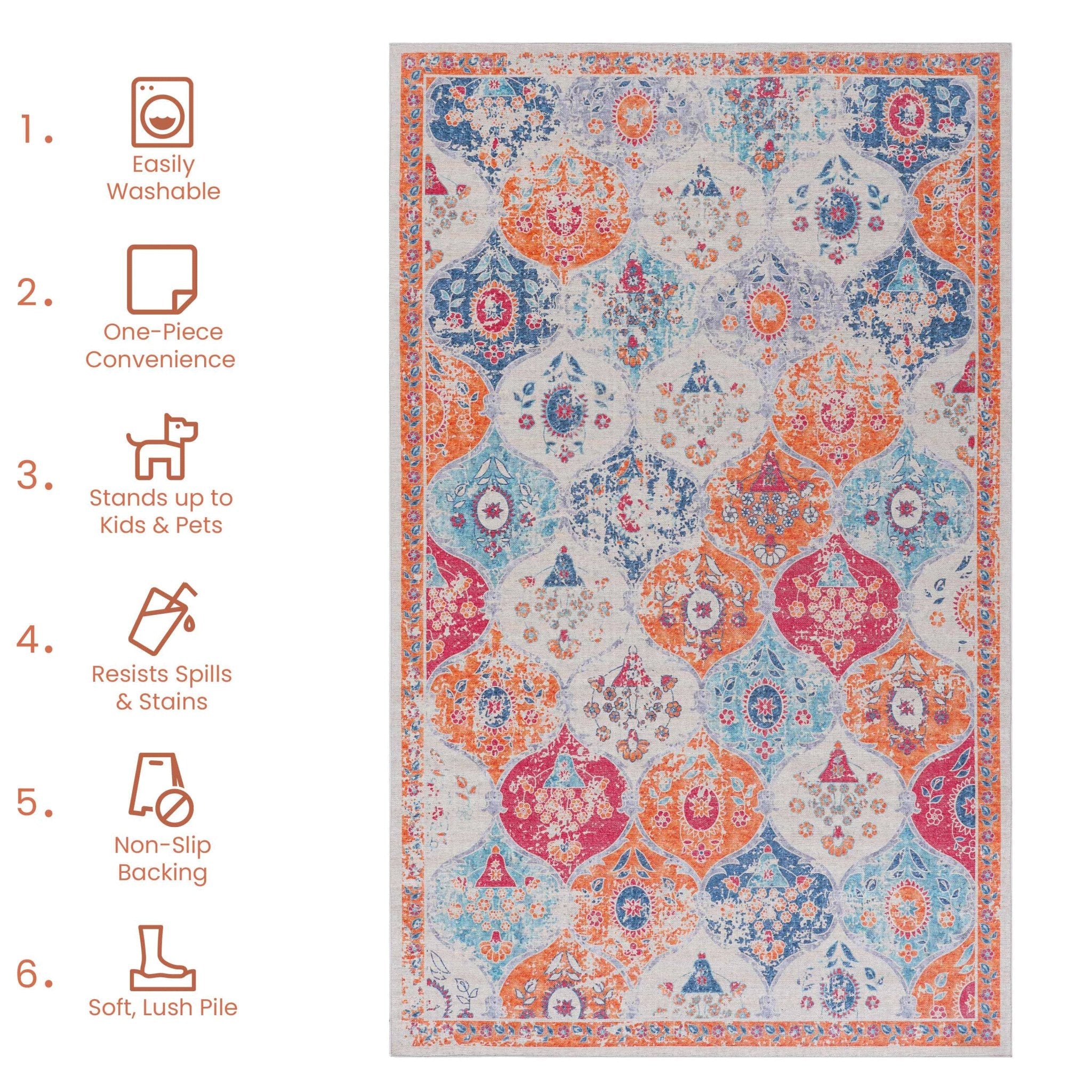 Rigo 2'6'' x 10' Cream/ Machine Washable Low-Pile, Non-Slip, Non-Shedding, Foldable, Kid & Pet Friendly Area Rug