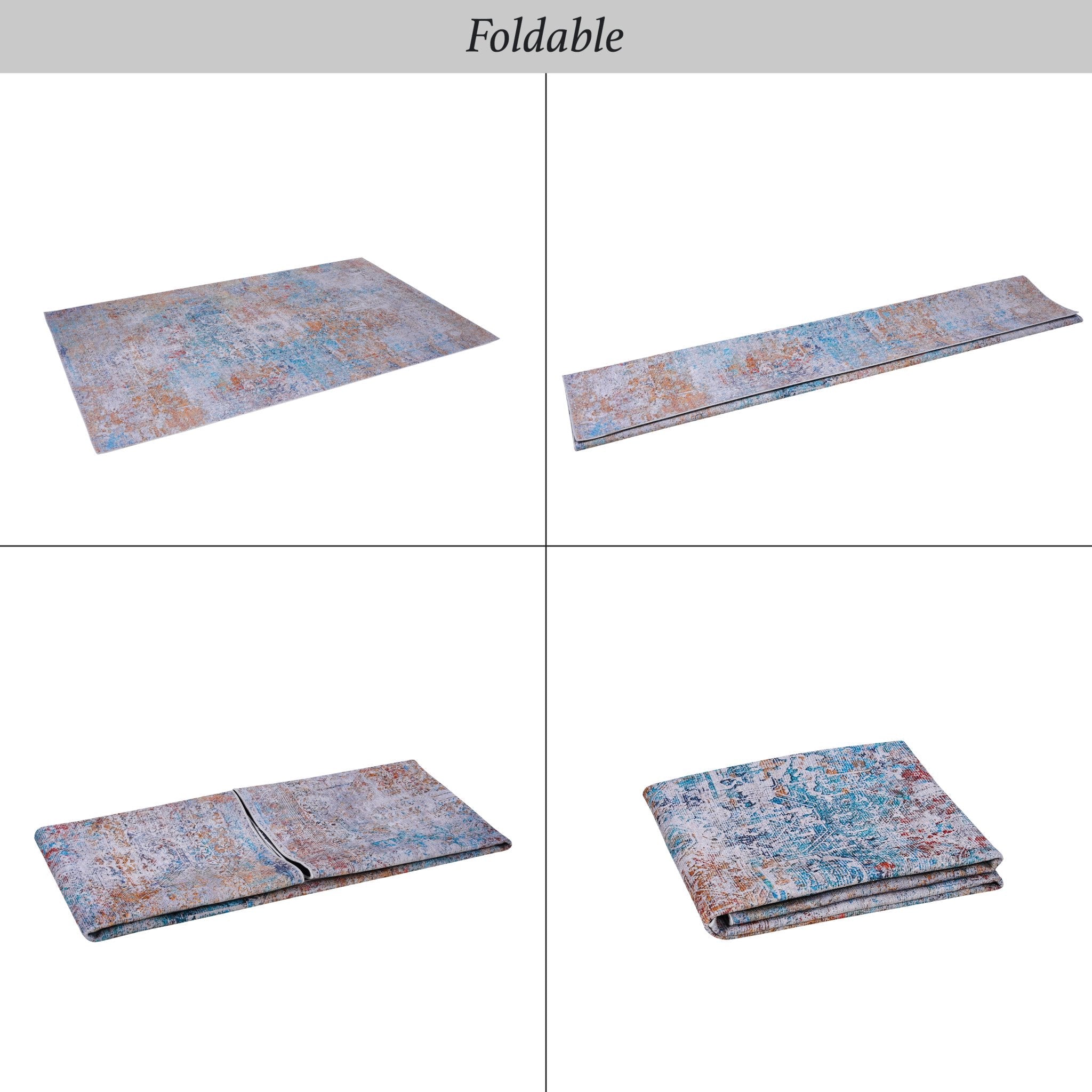 Elko 5' x 8' Yellow/Cream Machine Washable Low-Pile, Non-Slip, Non-Shedding, Foldable, Kid & Pet Friendly Area Rug