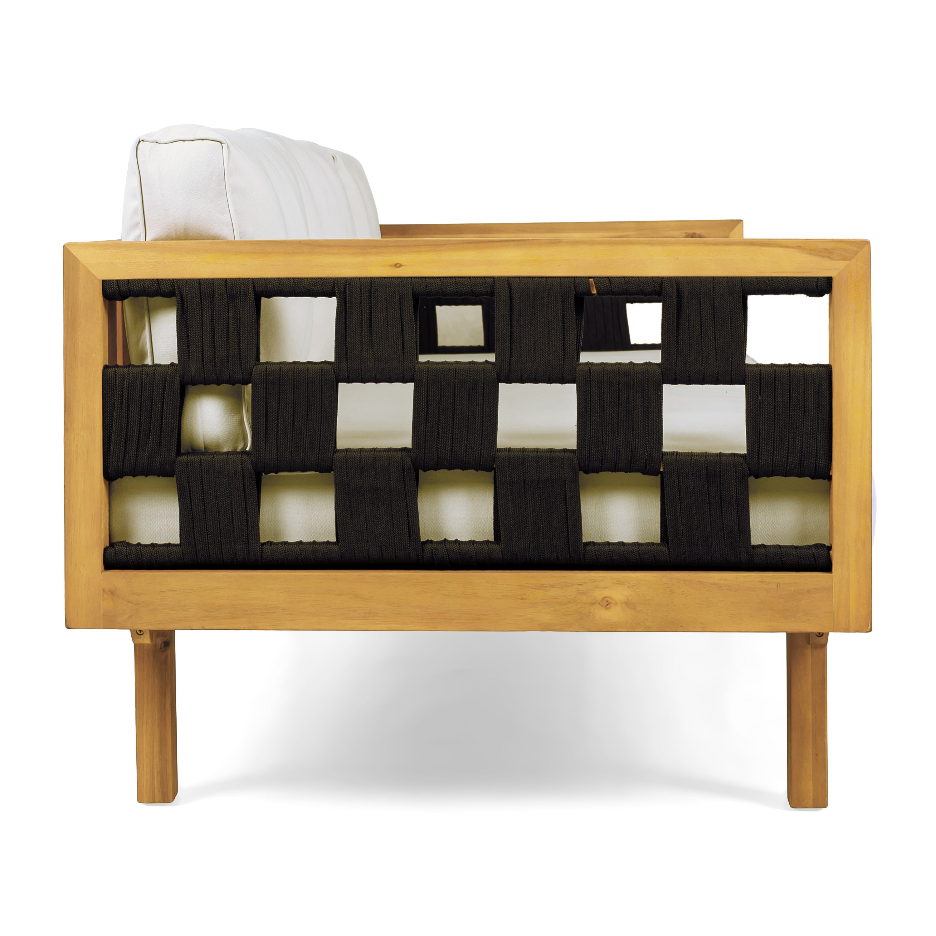 Three-Seater Outdoor Canopy Daybed Cushioned Seating - Teak