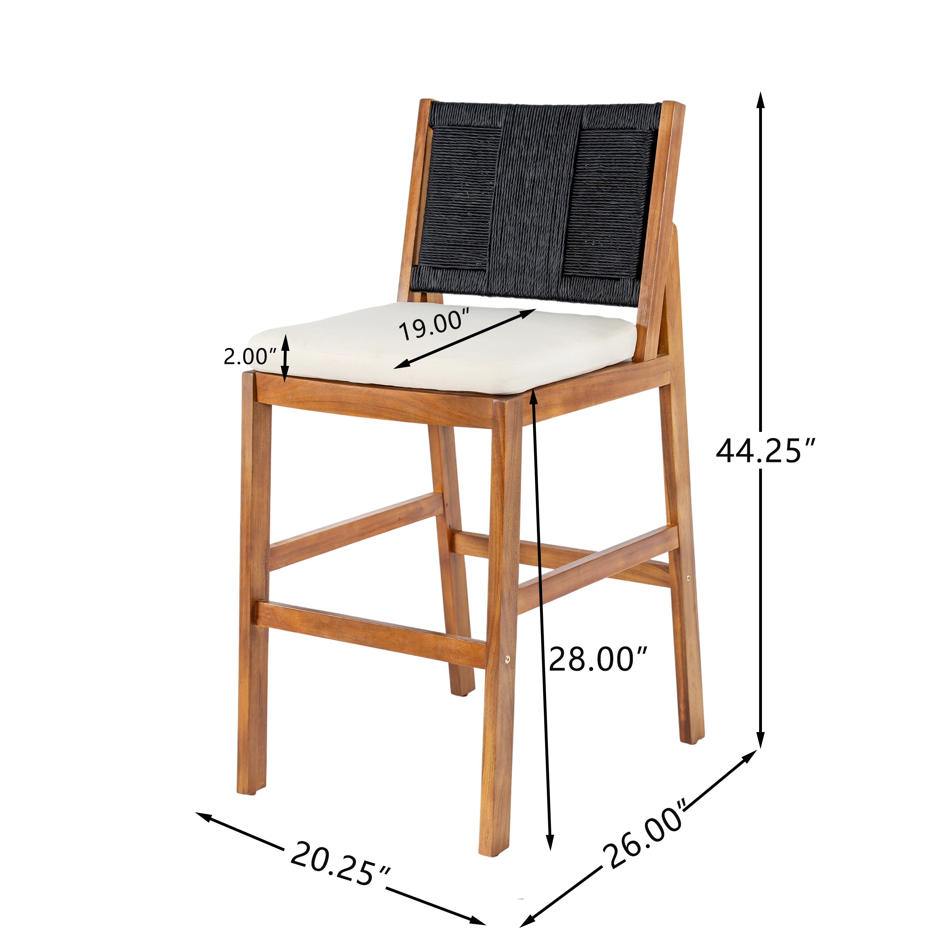 Outdoor Bar Stool Cushioned Seating - Teak