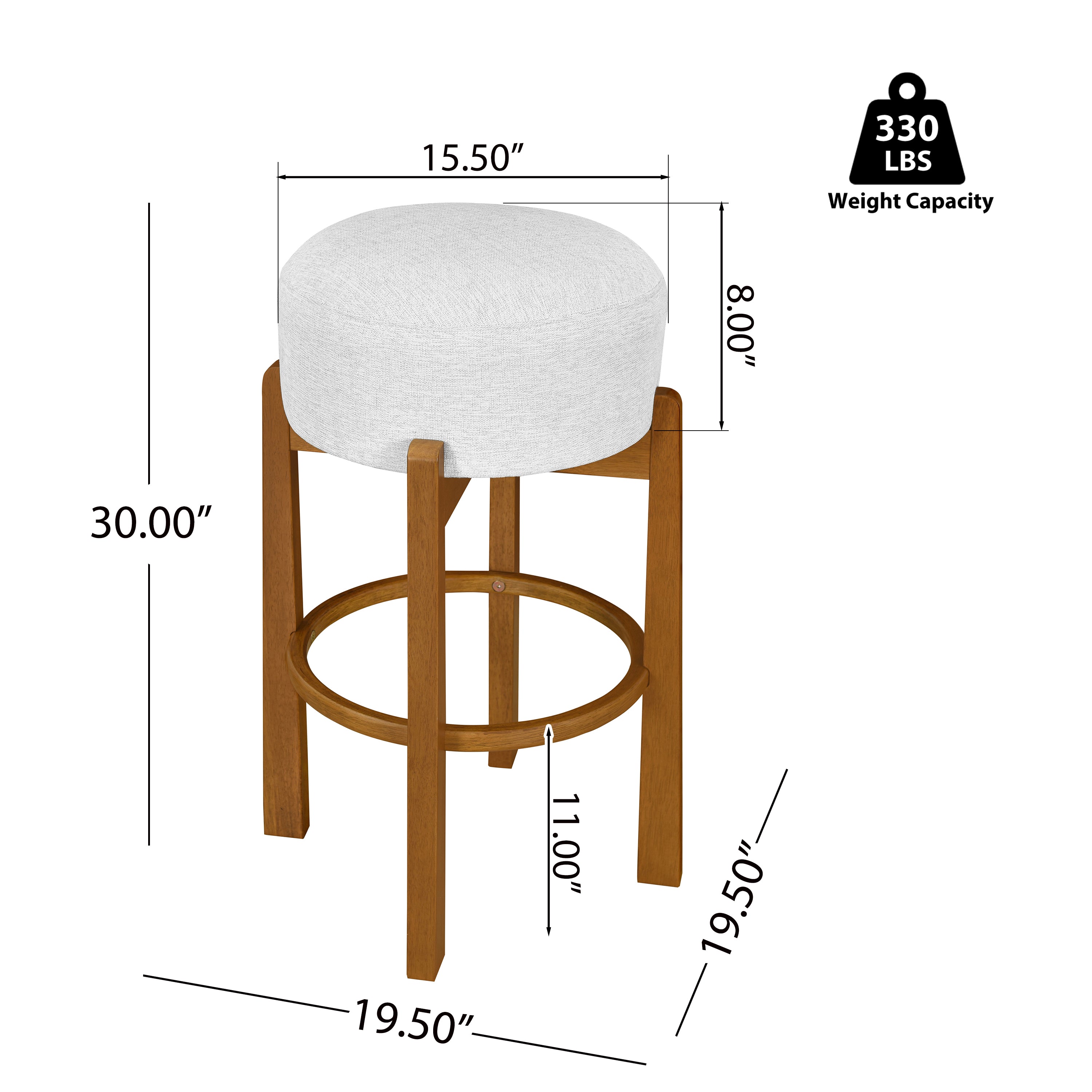 Vera Indoor Wooden Upholstered Barstool, Walnut Finish and Ivory Upholstery, Set of 2
