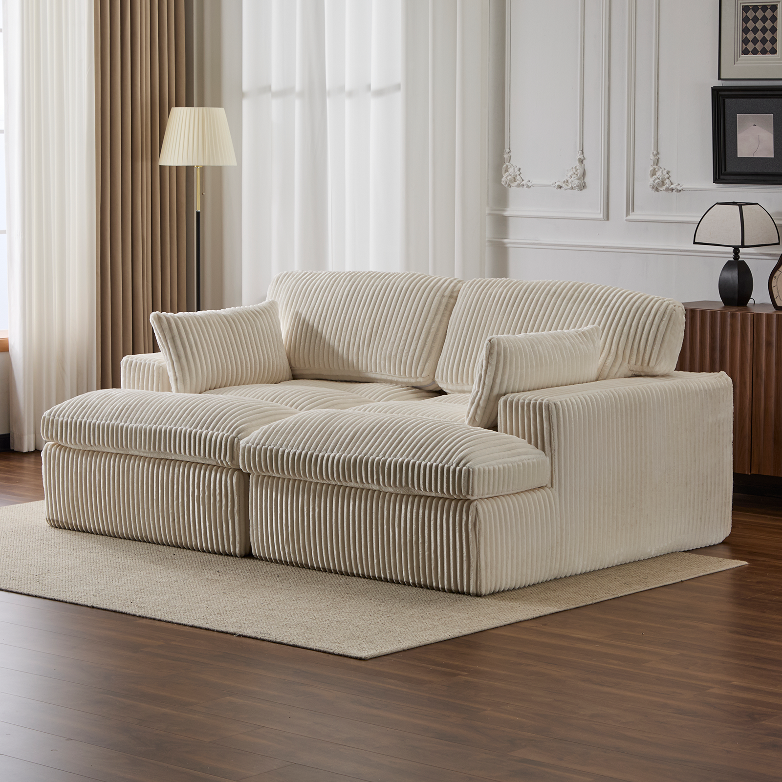 Erwin Double Chaise Modular Sectional Sofa with Corduroy Upholstery