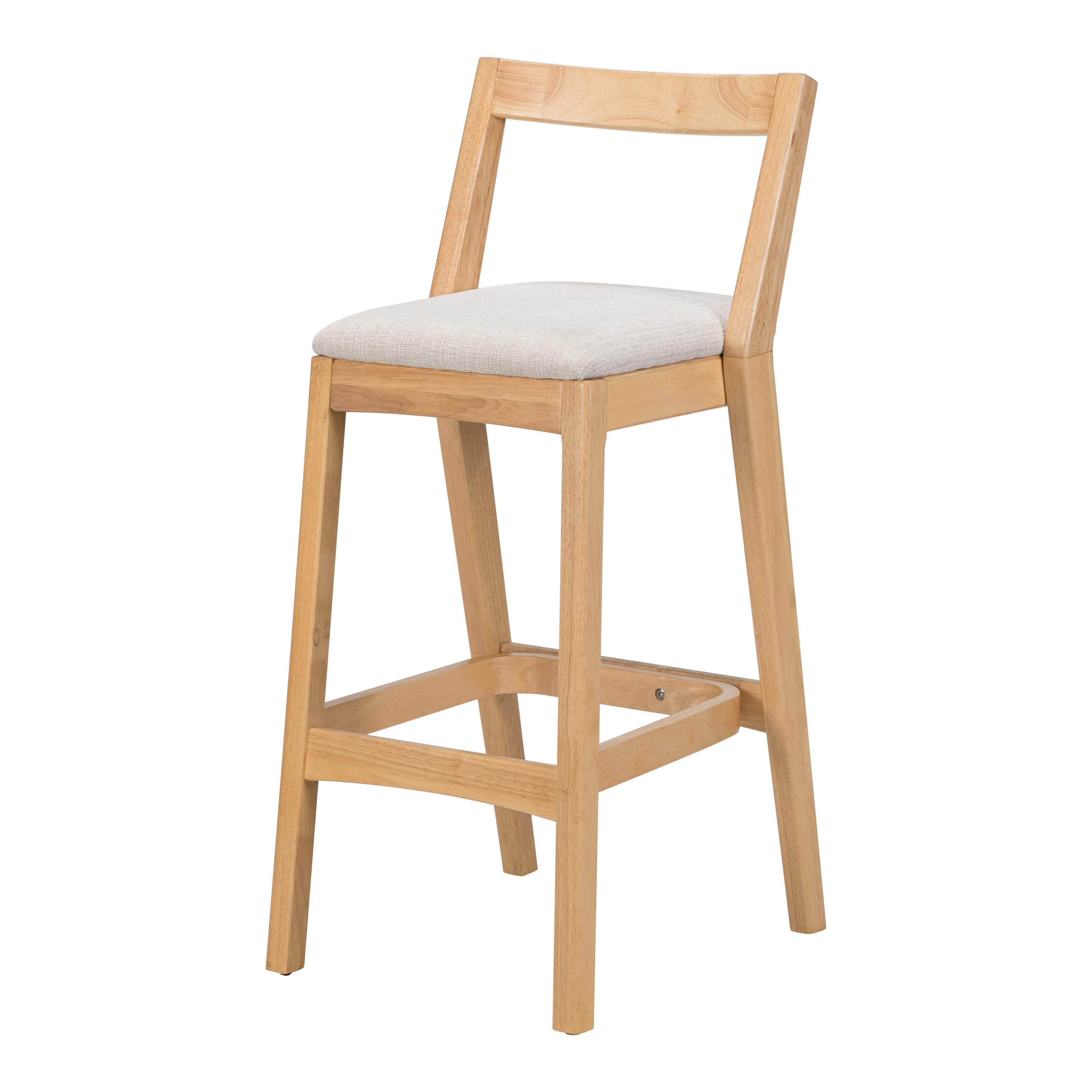 Jasper Indoor Rubberwood Barstool with Beige Upholstery, Natural Finish, Set of 2