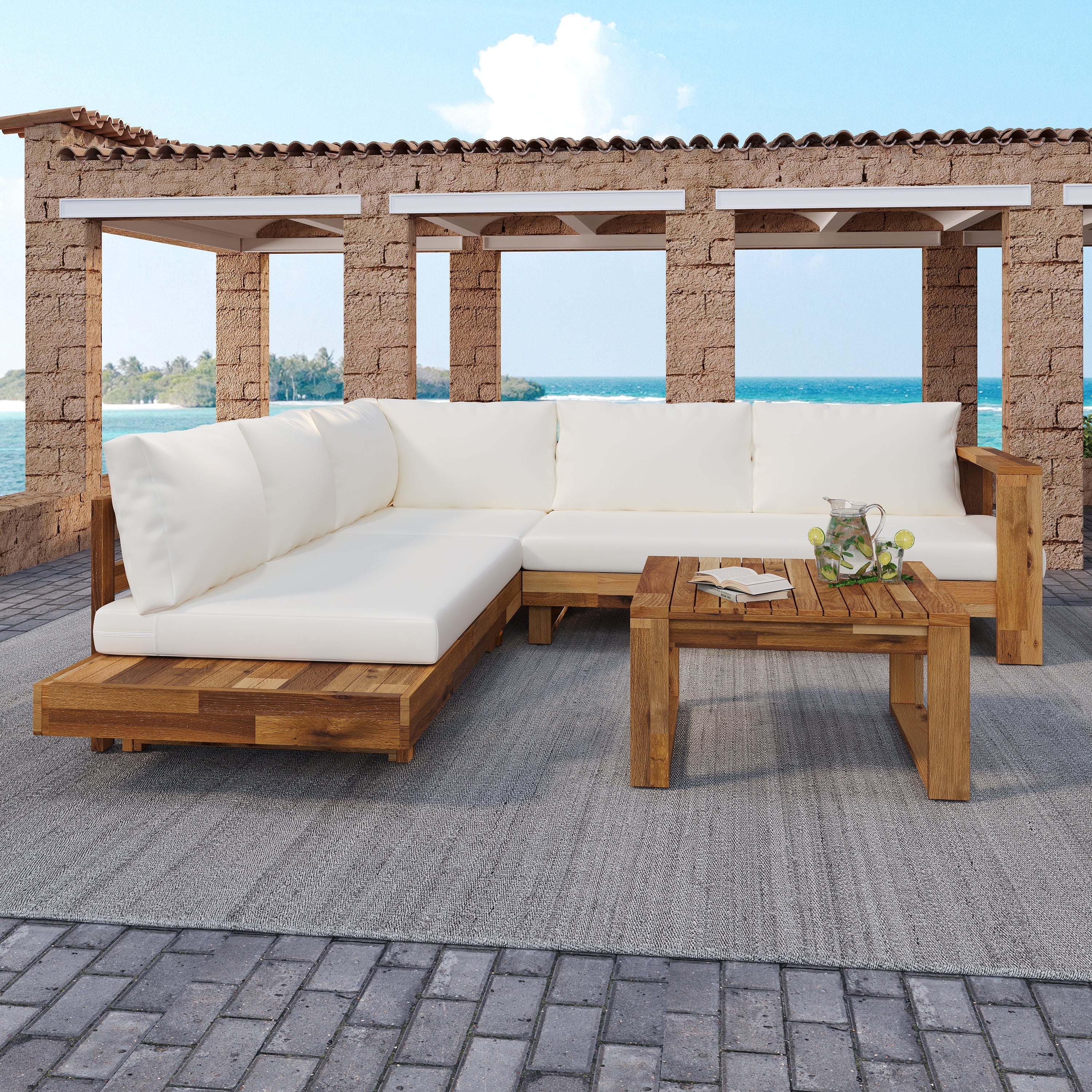 Outdoor Sectional Set Acacia Wood