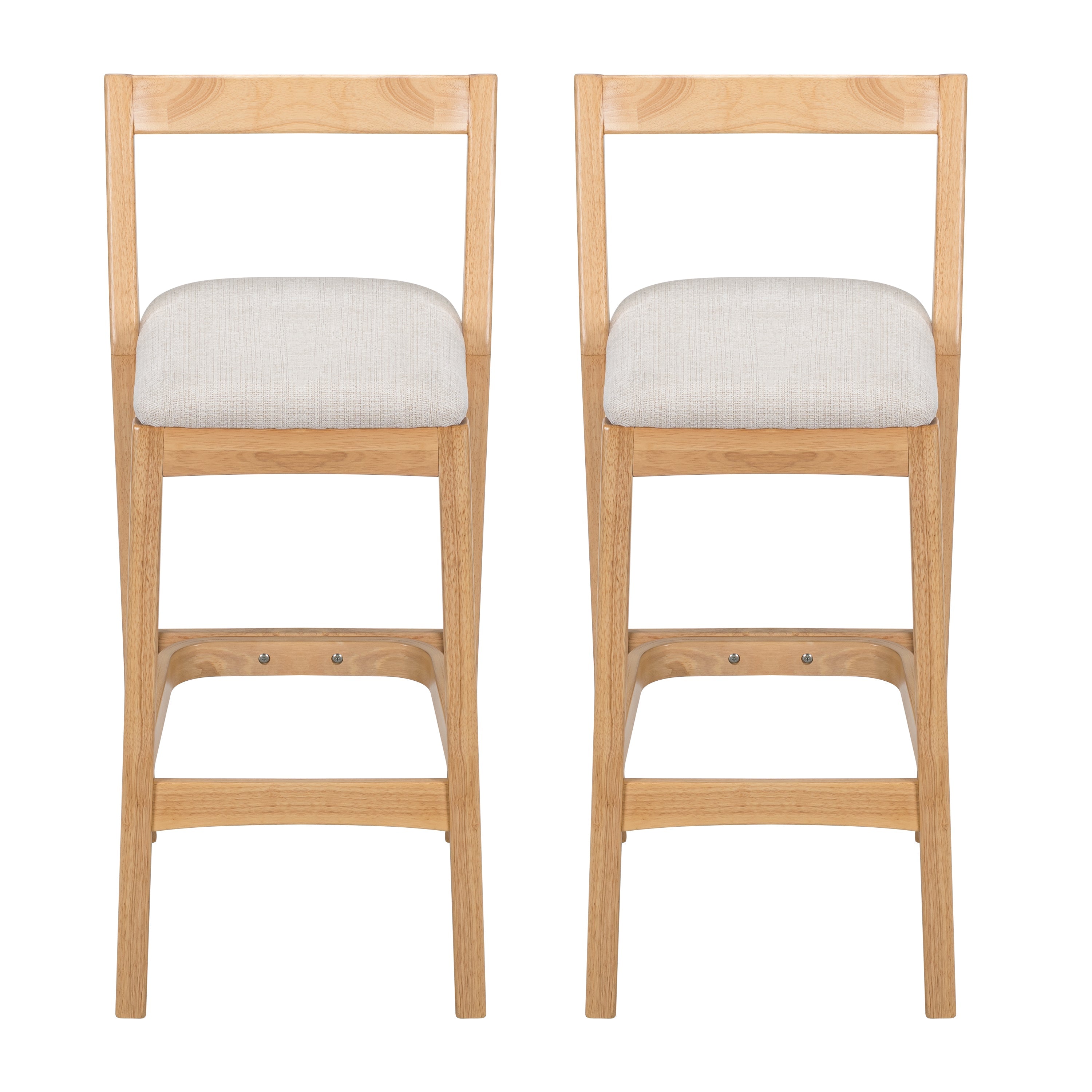 Jasper Indoor Rubberwood Barstool with Beige Upholstery, Natural Finish, Set of 2