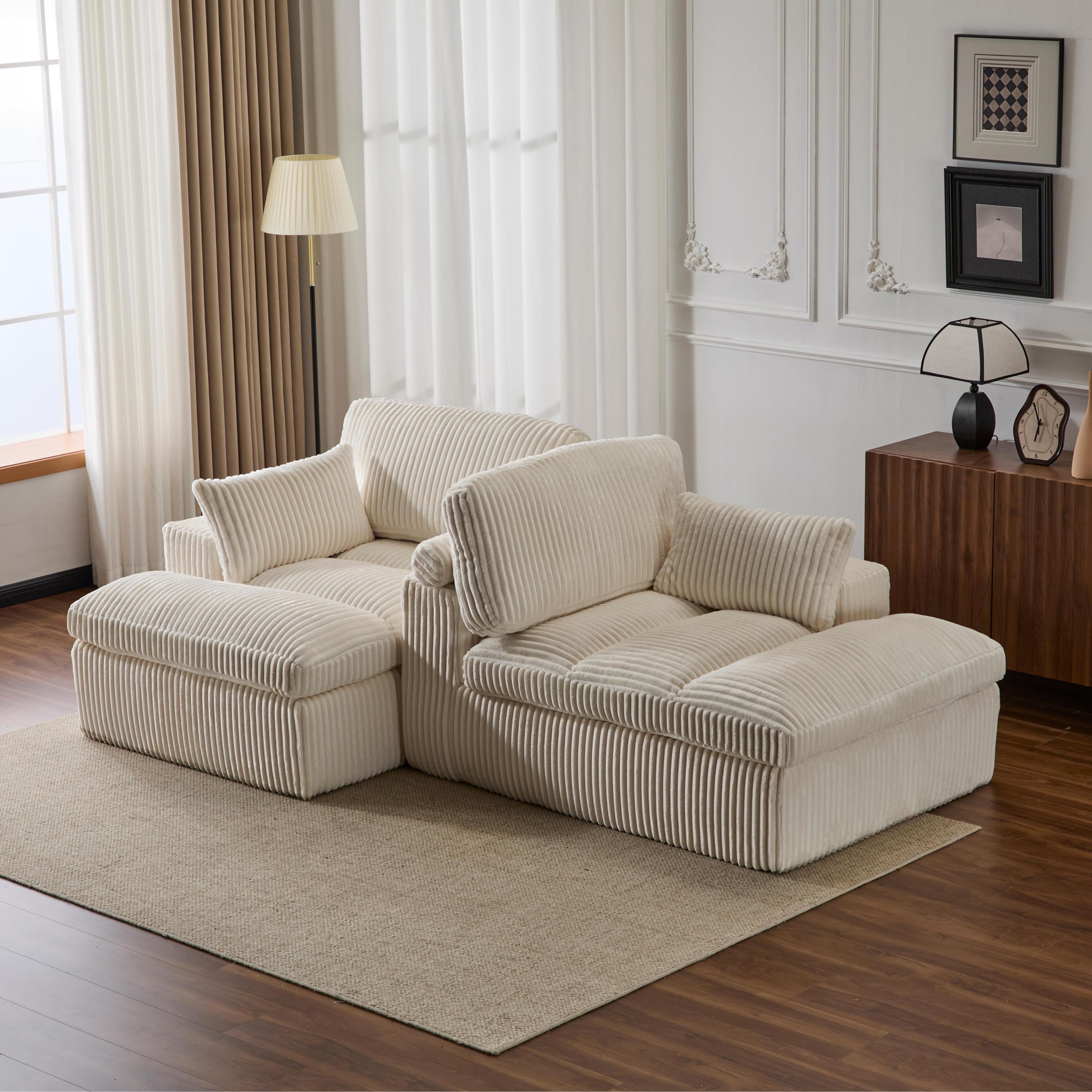 Erwin Double Chaise Modular Sectional Sofa with Corduroy Upholstery