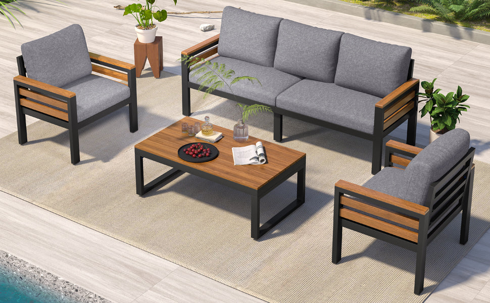 Go Outdoor Coffee Table Cushioned Seating - Gray