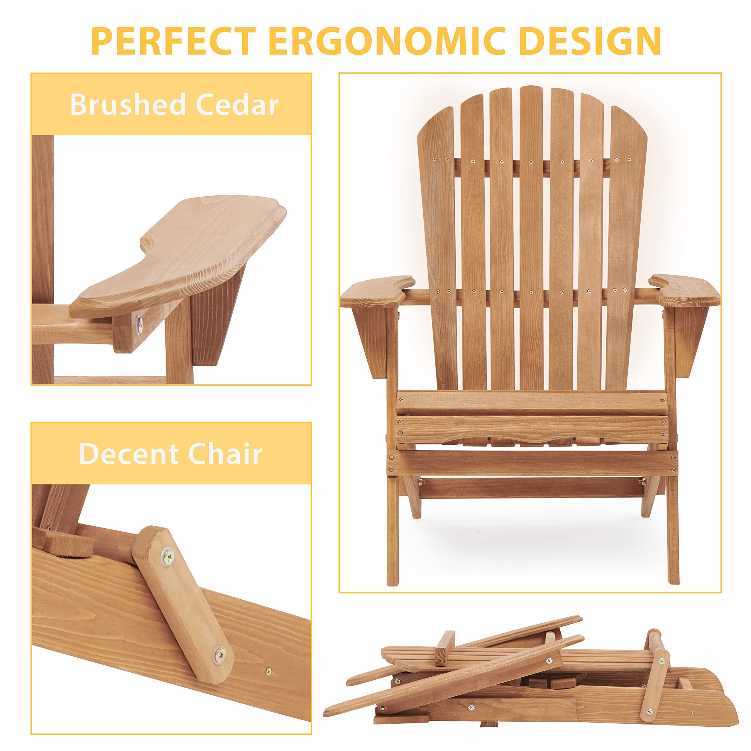 Wooden Outdoor Adirondack Chair Folding Design - Brown