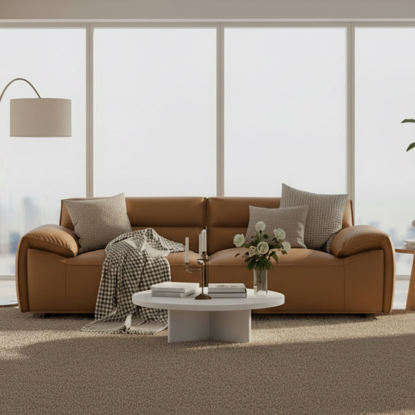 Buxton Orange Top Grain Leather Upholstered Sofa
